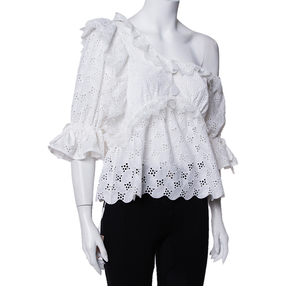 

Self-Portrait White Leaf Broderie One Shoulder Anglaise Top