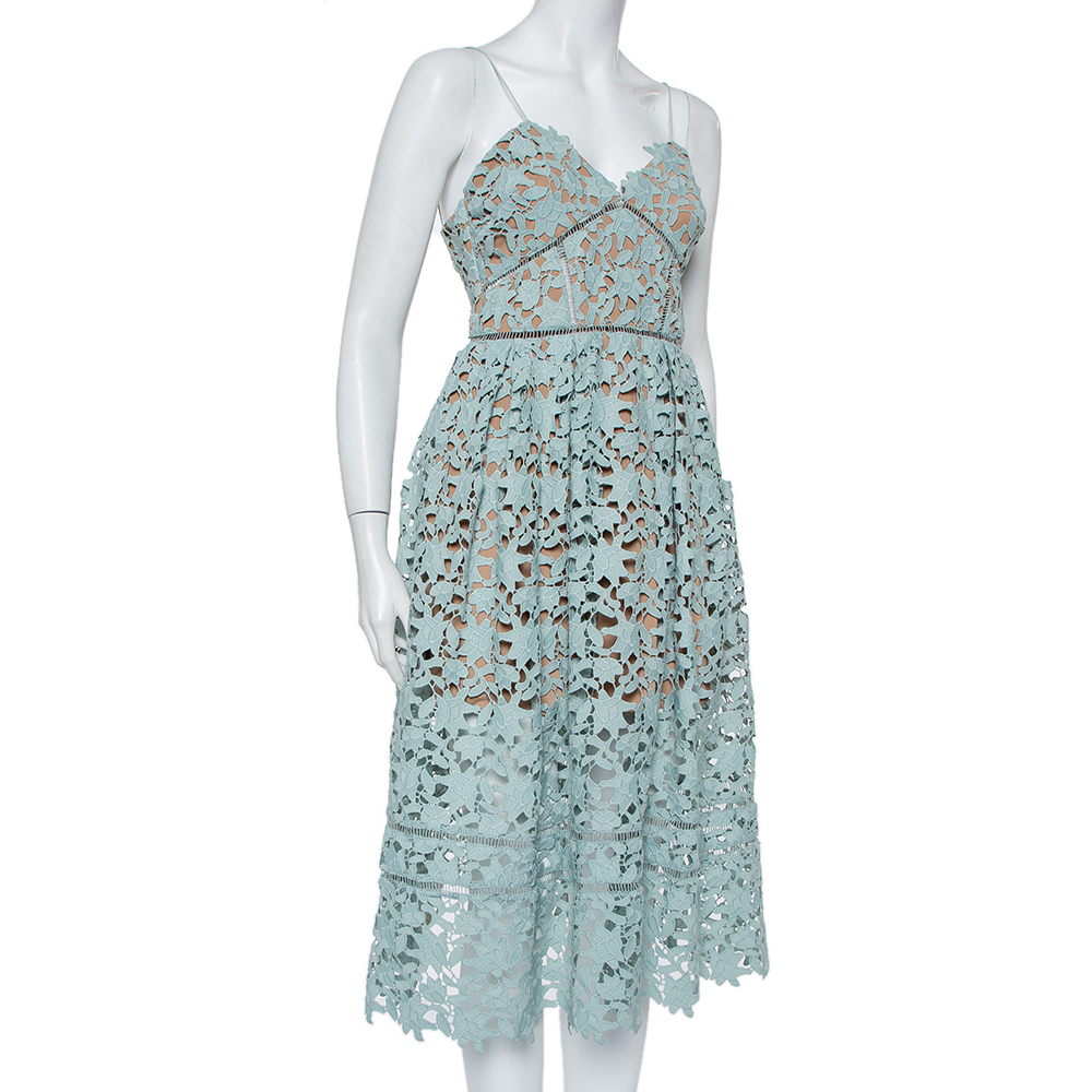 

Self-Portrait Mint Green Guipure Lace Azaelea Midi Dress