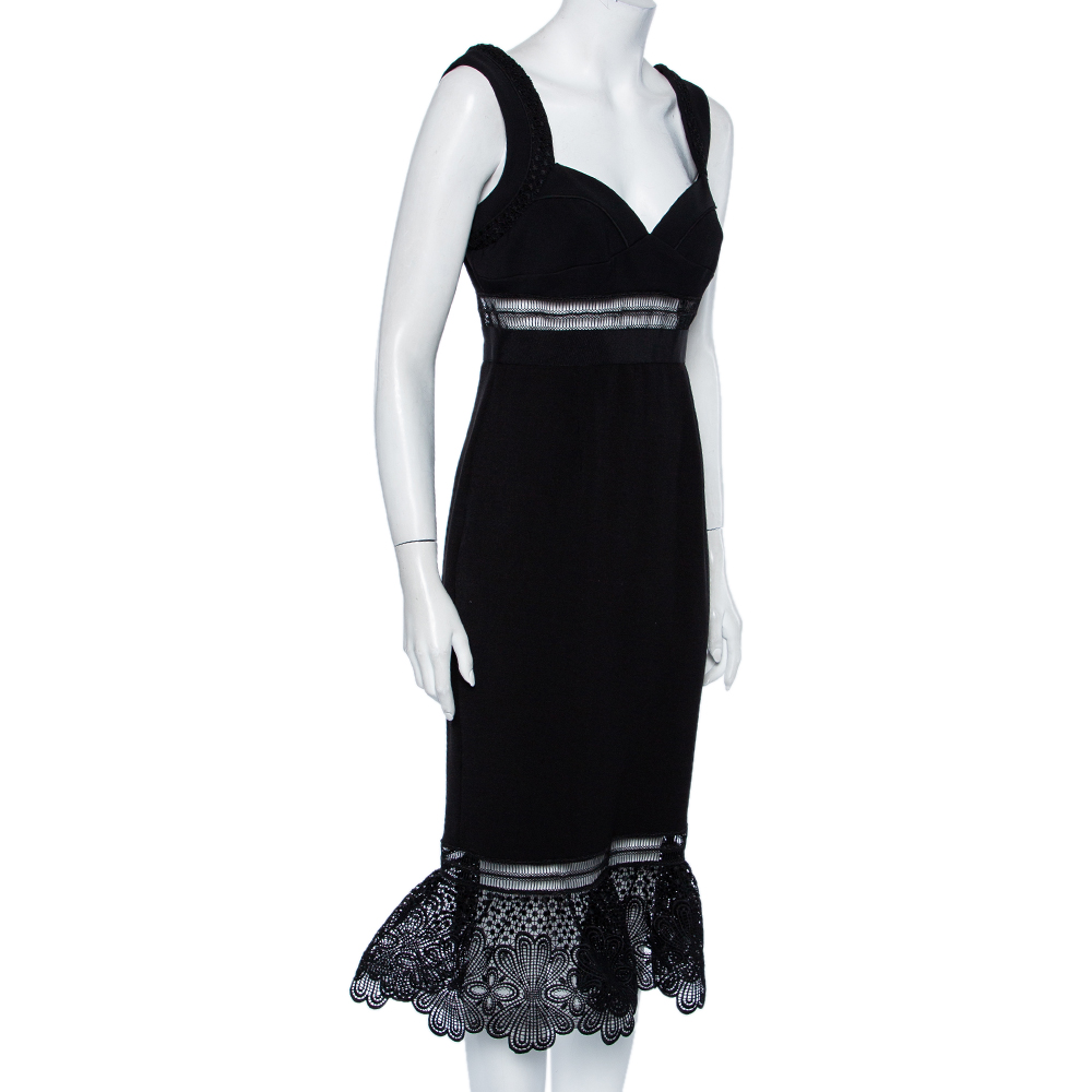 

Self Portrait Black Crepe Lace Trim Sleeveless Midi Dress