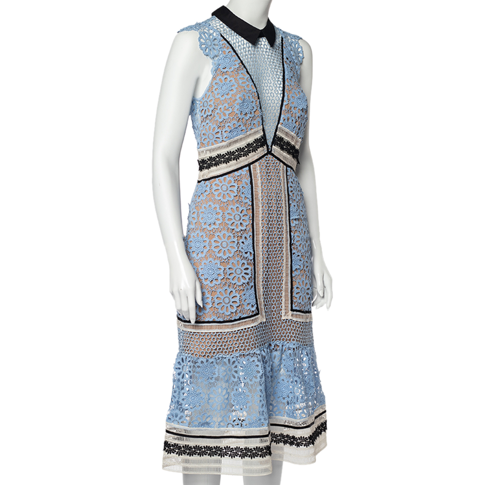 

Self-Portrait Blue Guipure Lace Paneled Dress