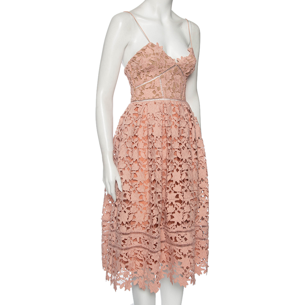 

Self-Portrait Pink Guipure Lace Azalea Sleeveless Midi Dress