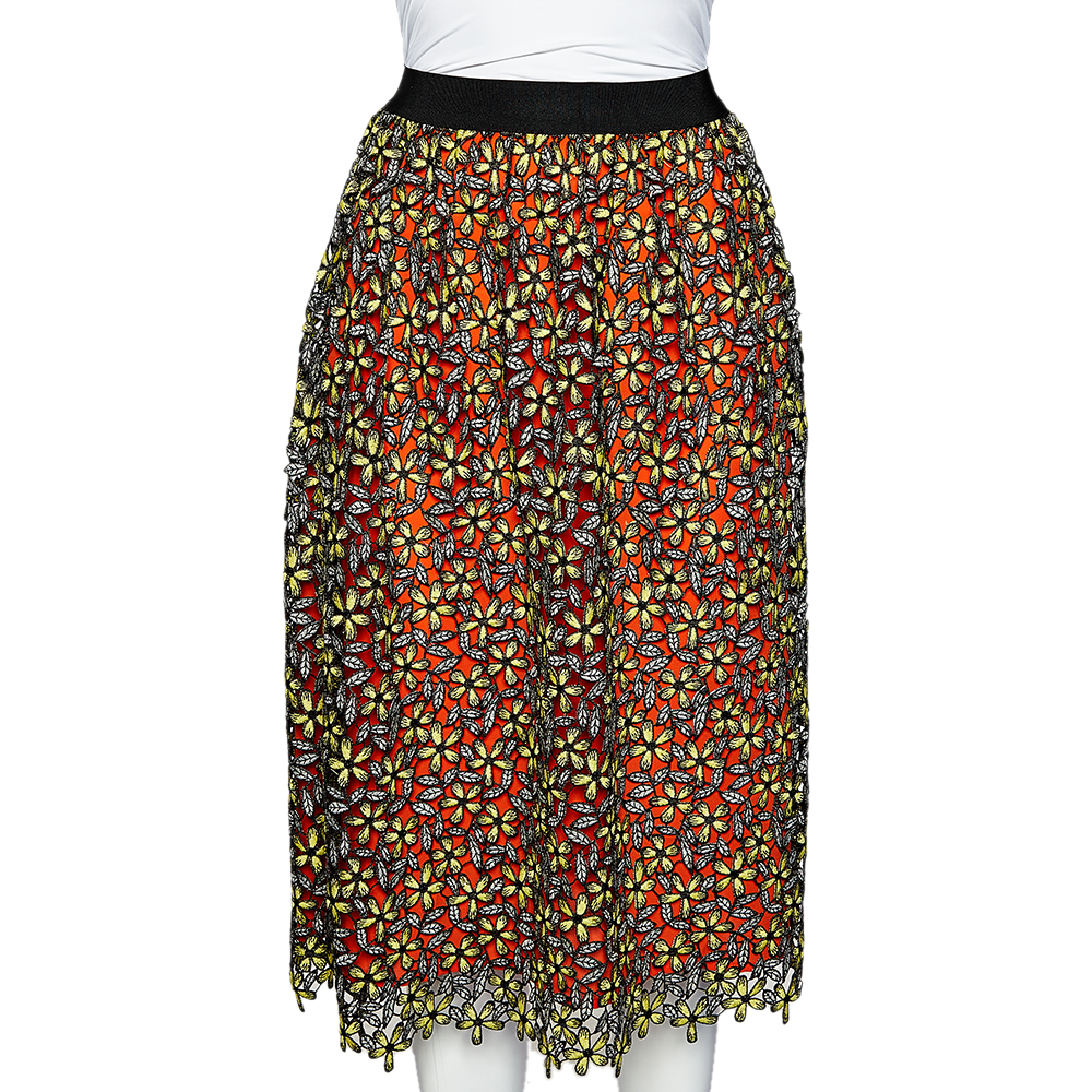 

Self-Portrait Multicolor Floral Guipure Lace Midi Skirt