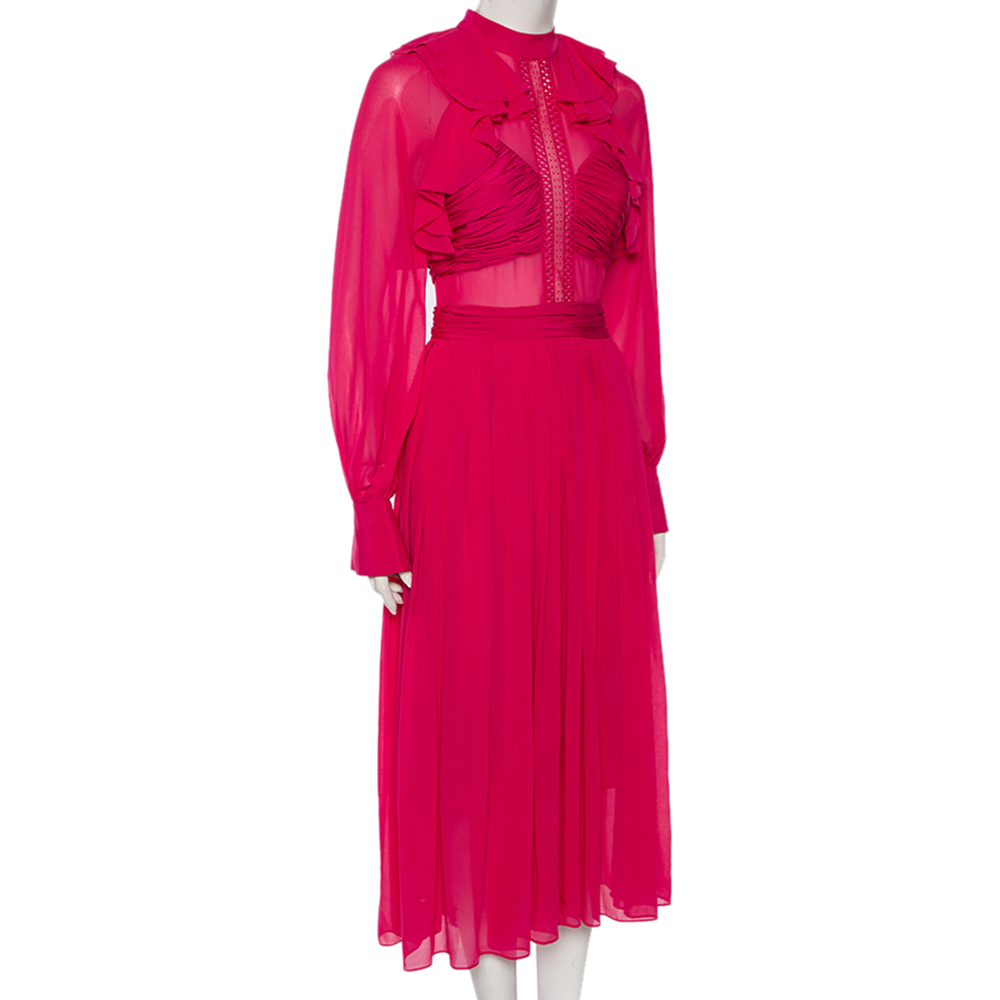 

Self-Portrait Fuchsia Chiffon Ruffled Detailed Midi Dress, Pink