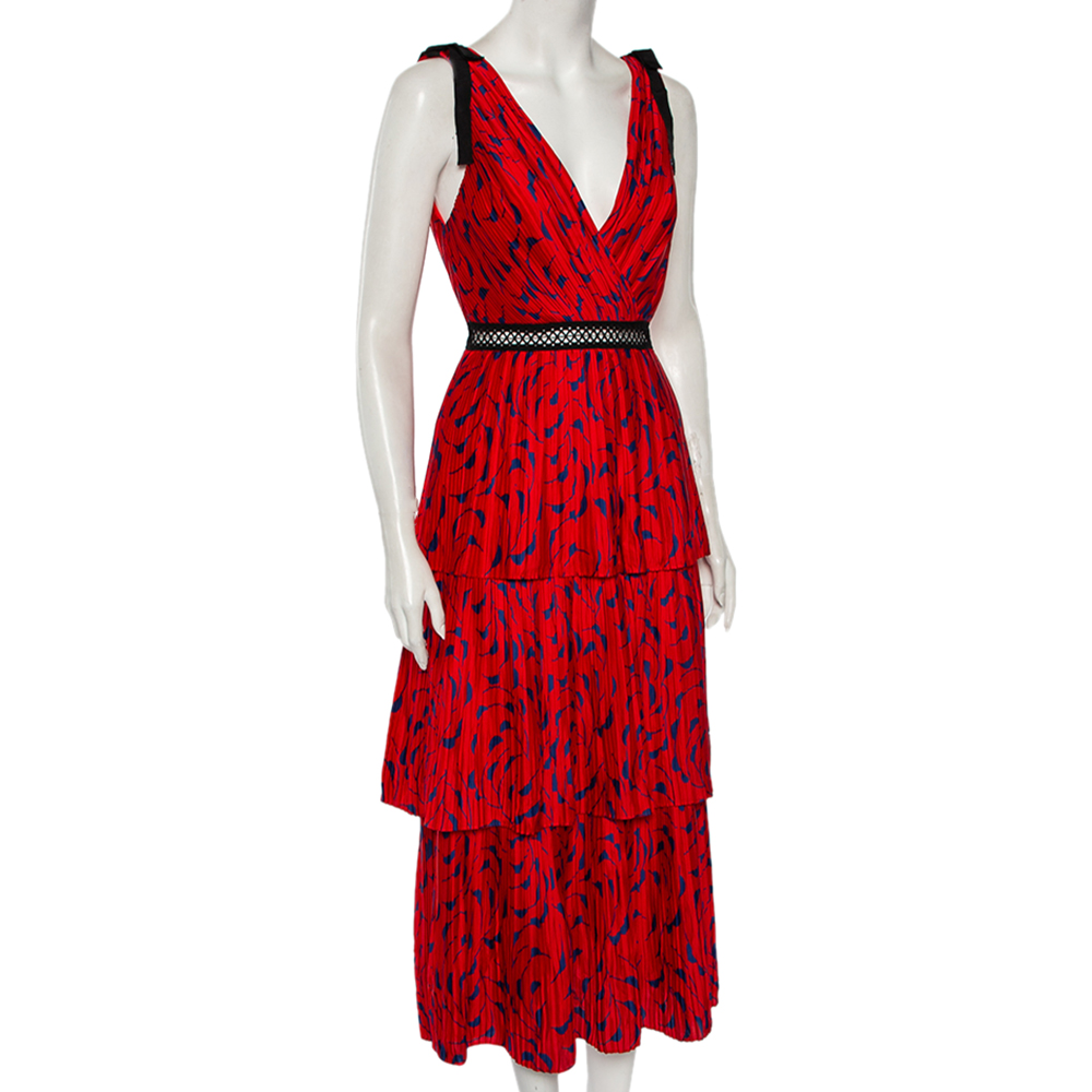 

Self-Portrait Red Printed Crepe De Chine Tiered Midi Dress