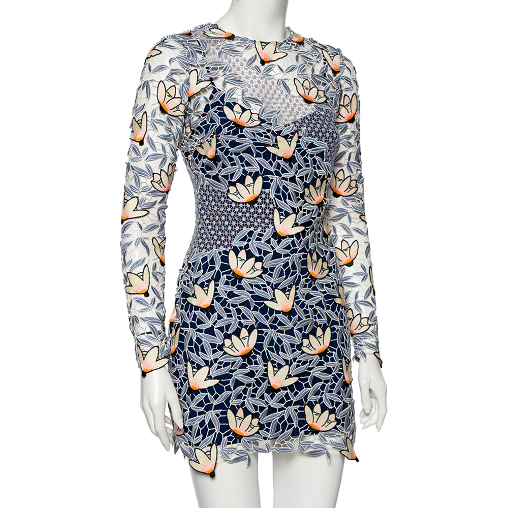 

Self-Portrait Floral Guipure Lace Mini Dress, Blue