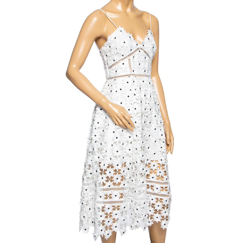 

Self-Portrait White Floral Crotchet Knit Azaelea Dress