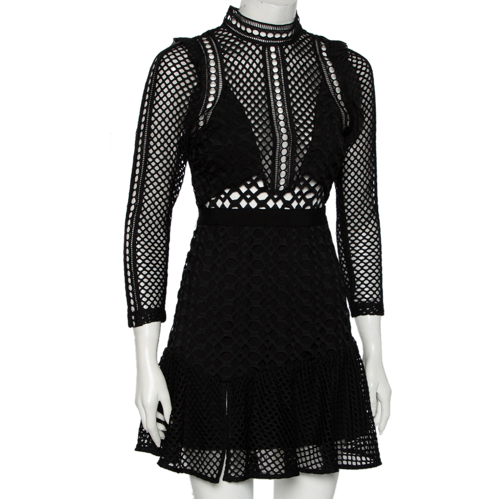 

Self-Portrait Black Guipure Lace Hall Mini Dress