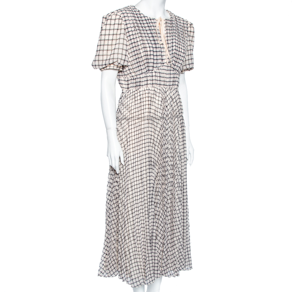 

Self-Portrait Monochrome Checked Chiffon Midi Dress, Cream