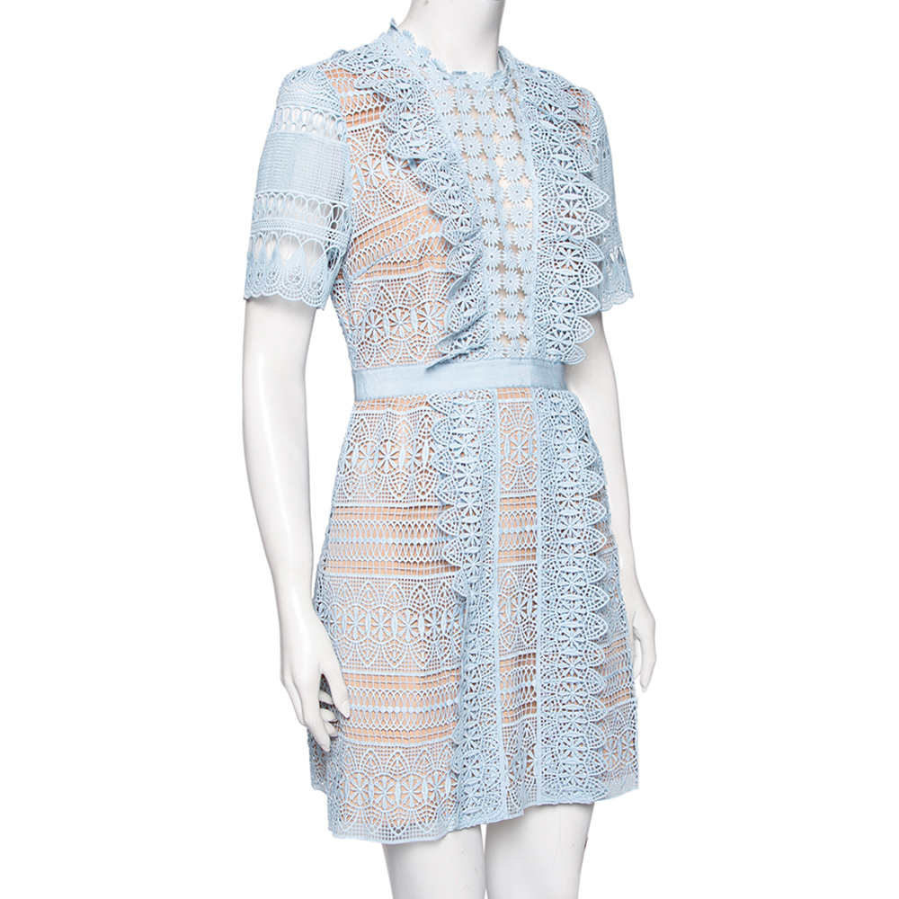 

Self-Portrait Blue Guipure Lace Short Sleeve Dress