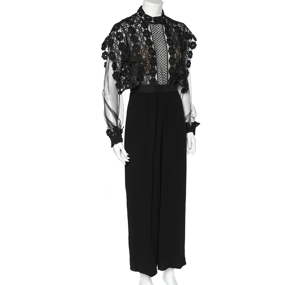 

Self-Portrait Black Lace & Crepe Jumpsuit
