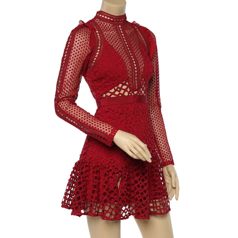 

Self- Portrait Red Lace Hall Mini Dress