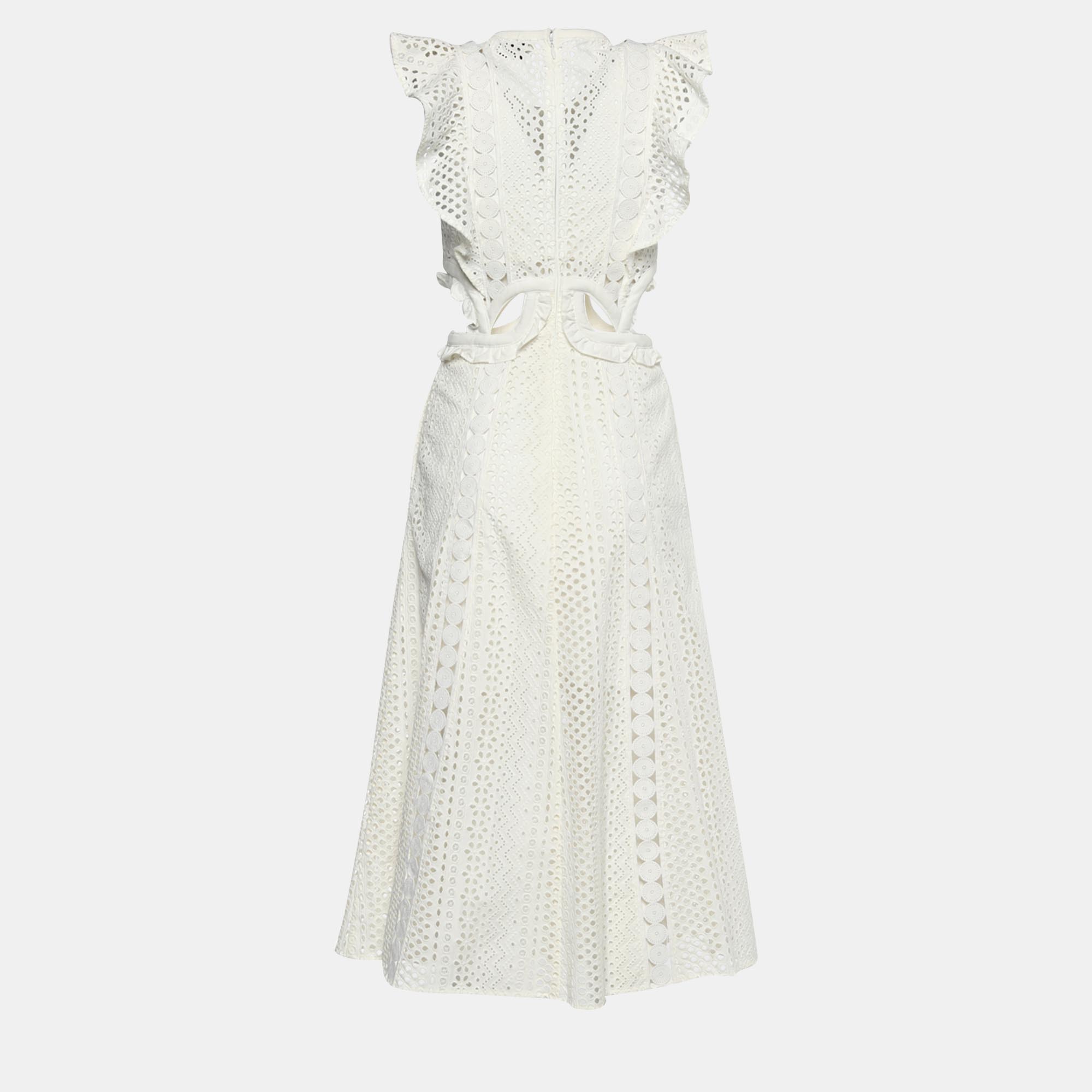 

Self-Portrait White Embroidered Cutout Guipure Lace Midi Dress