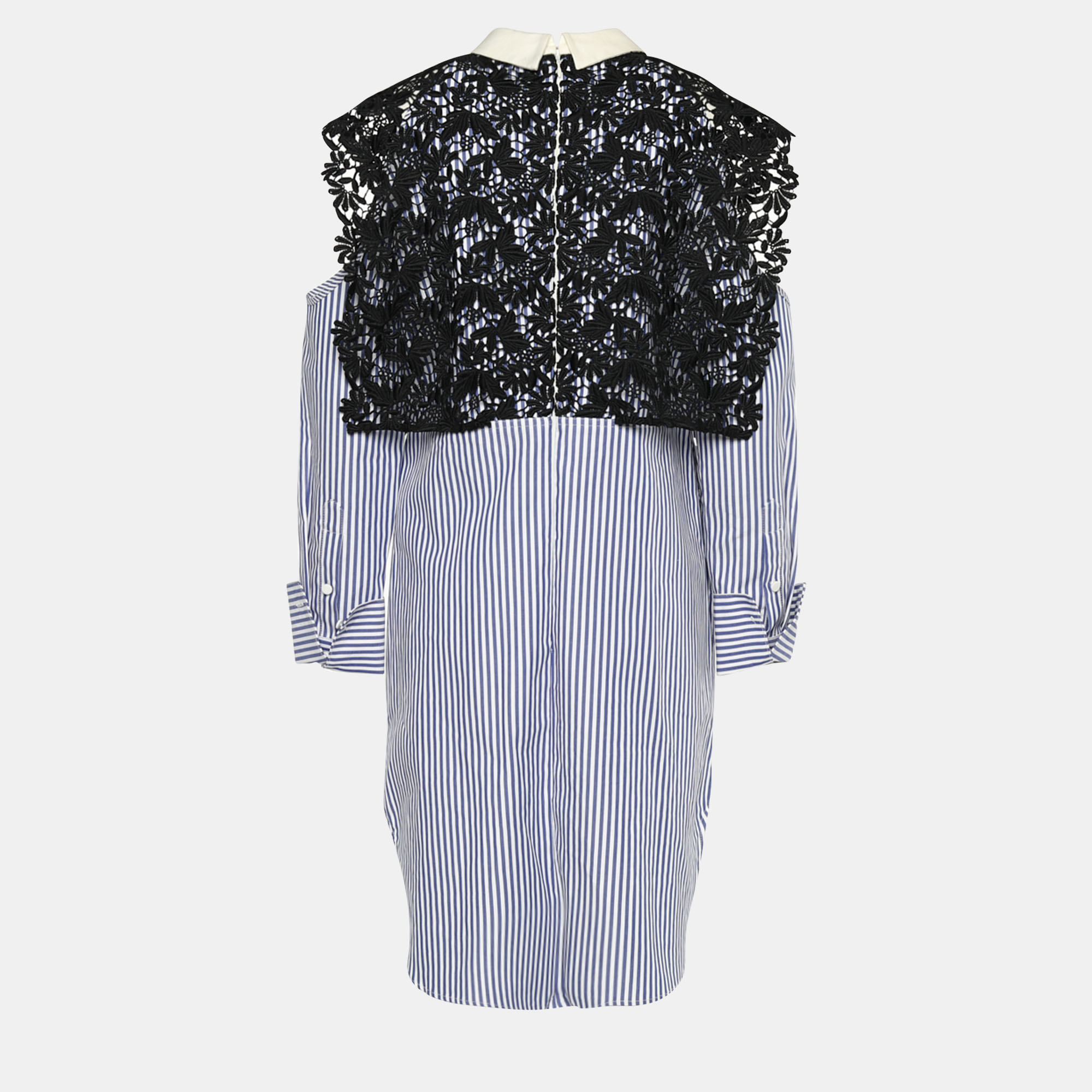 

Self-Portrait Blue Striped Cotton Lace Overlay Shirt Dress