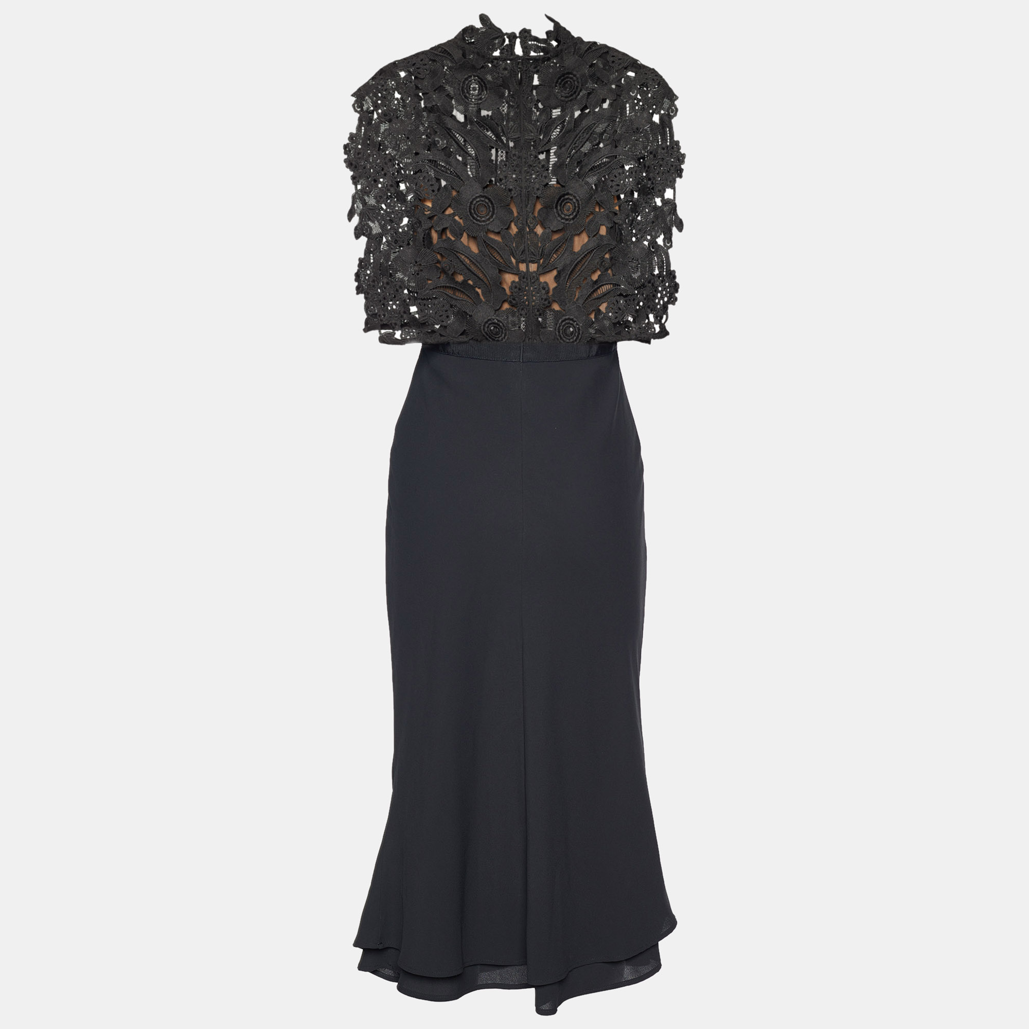 

Self-Portrait Black Cropped Lace Overlay Midi Dress