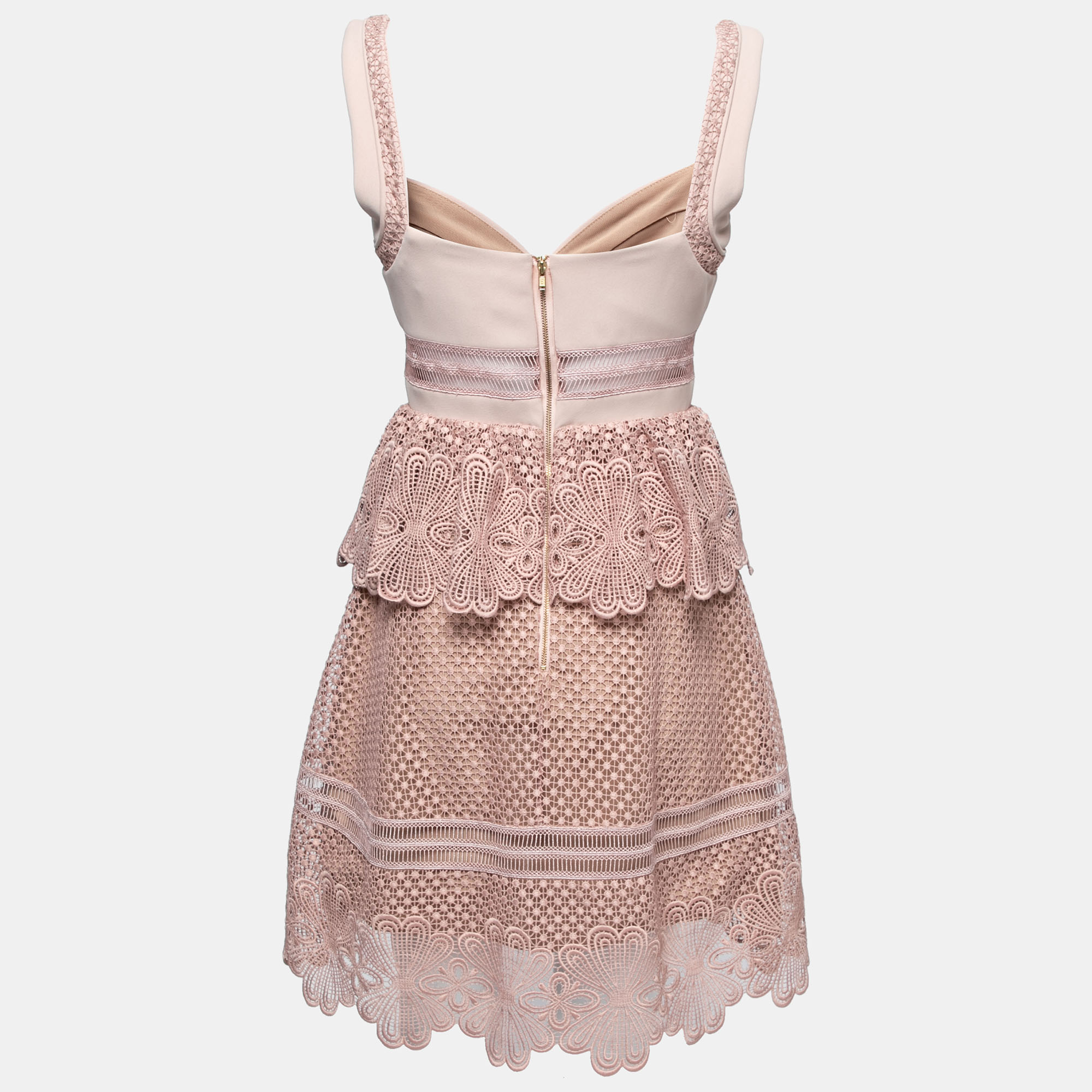 

Self- Portrait Pink Guipure Lace Natalia Peplum Short Dress