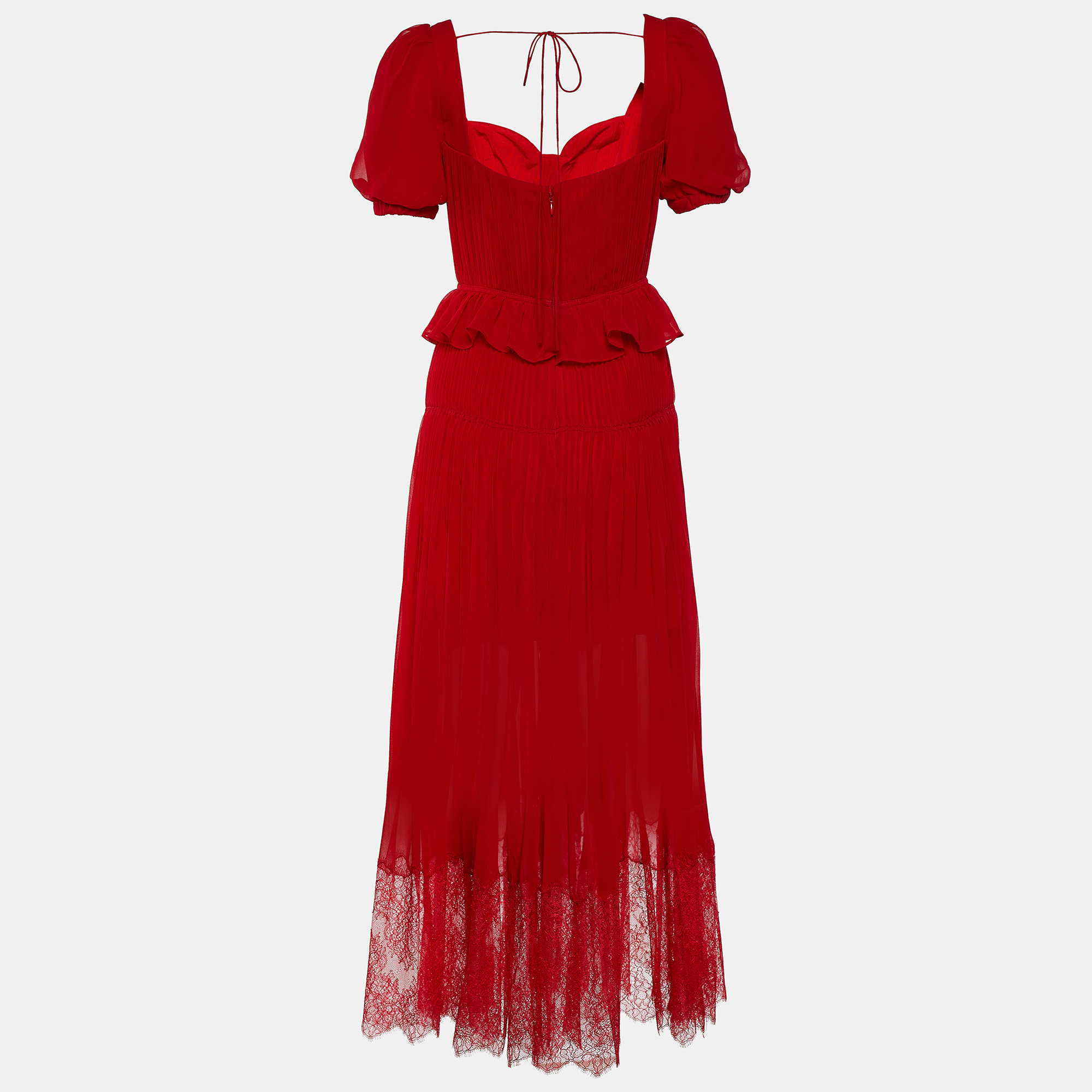 

Self-Portrait Red Chiffon Pleated Midi Dress
