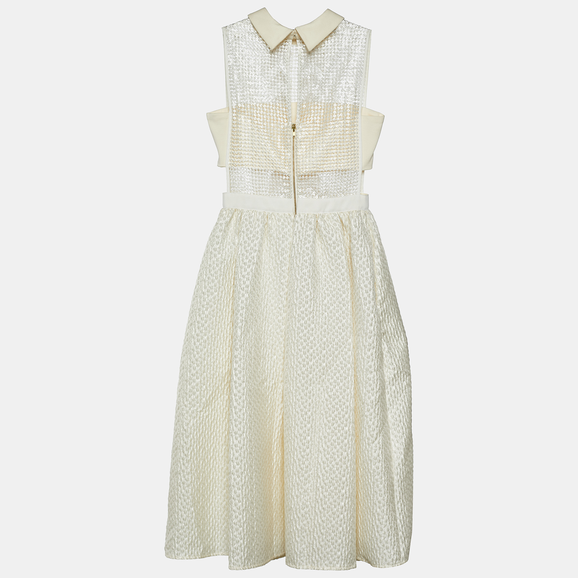 

Self-Portrait Cream Jacquard Sequined Lasercut Collar Detail Dress