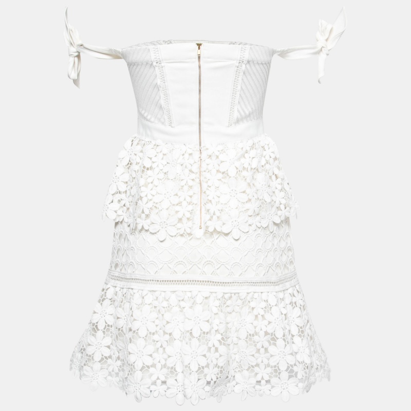 

Self-Portrait White Floral Guipure Lace Off-Shoulder Mini Dress