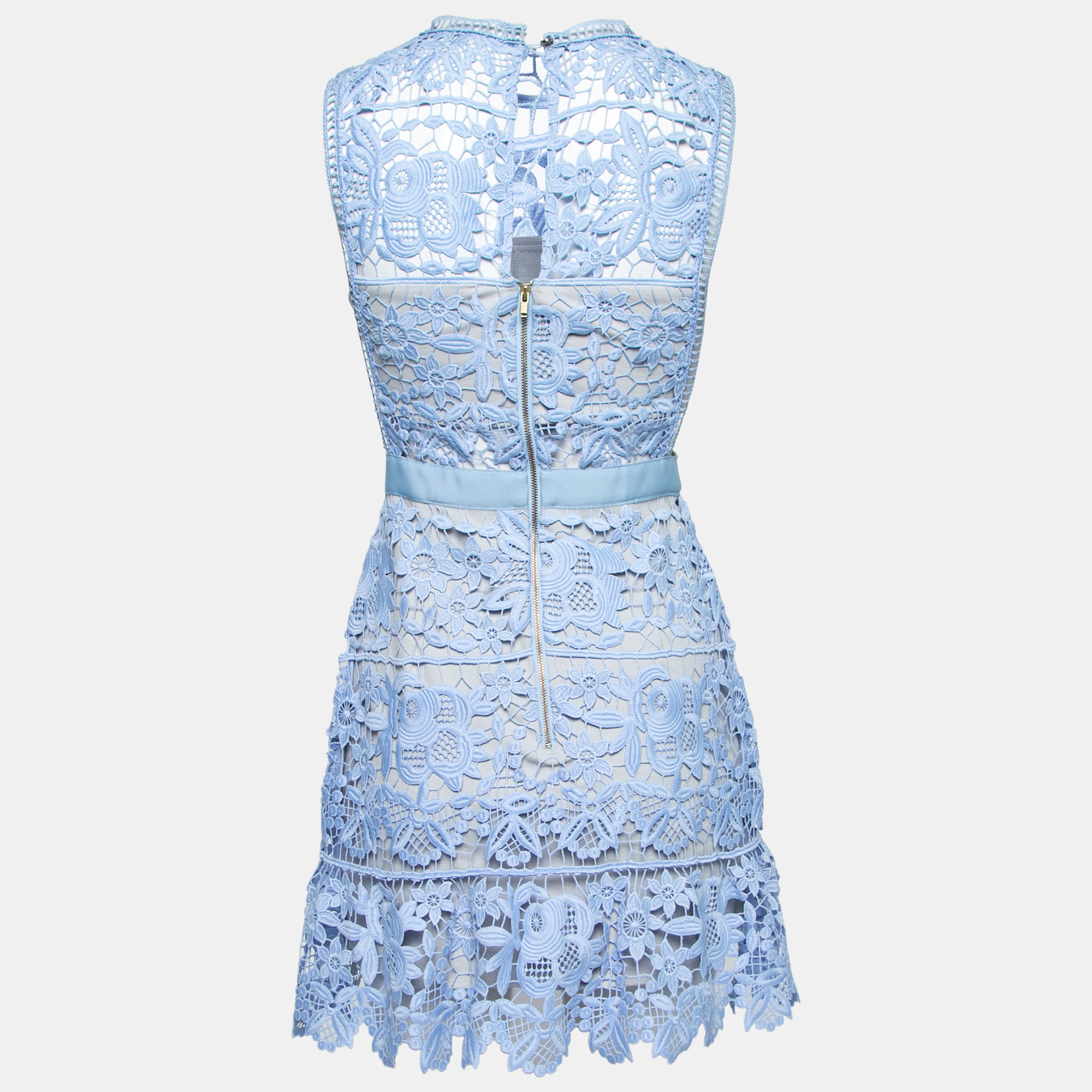 

Self-Portrait Light Blue Guipure Lace Flare Mini Dress