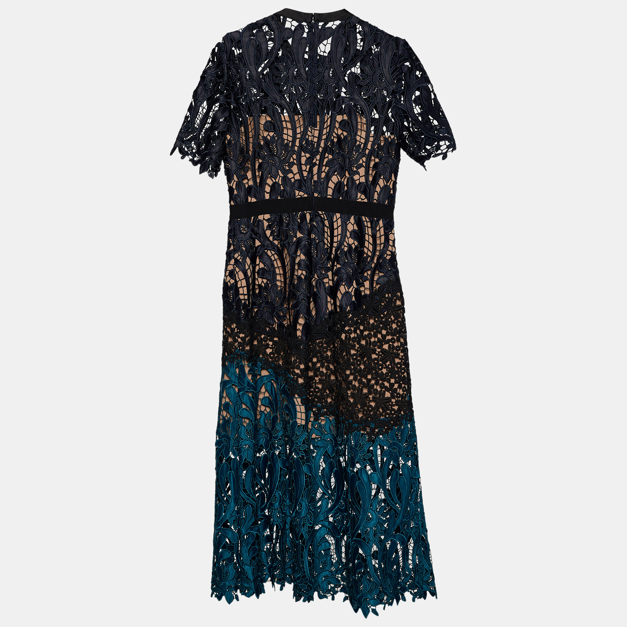 

Self-Portrait Black Floral Guipure Lace Prairie Midi Dress