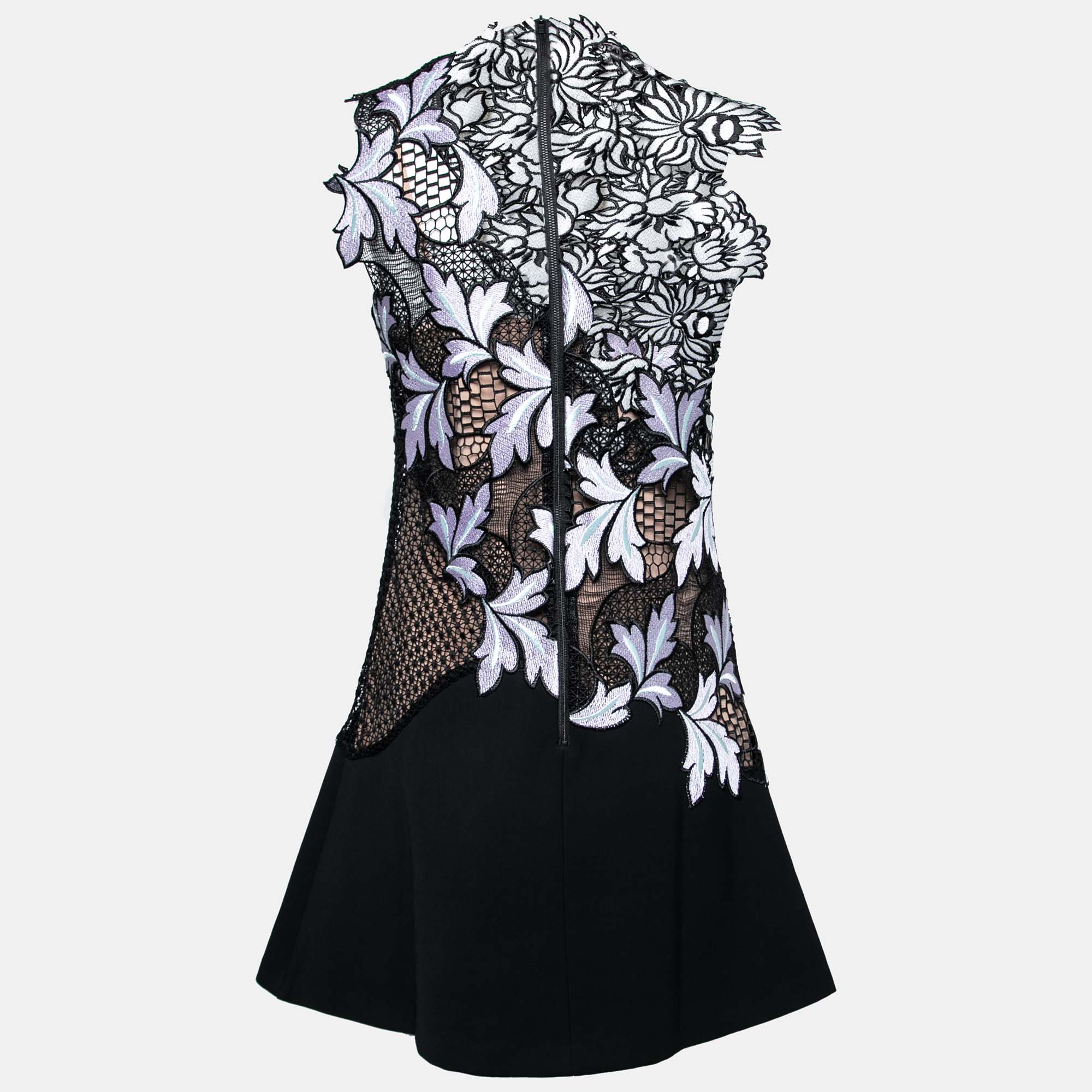 

Self-Portrait Black Floral Guipure Lace & Crepe Sleeveless Dress