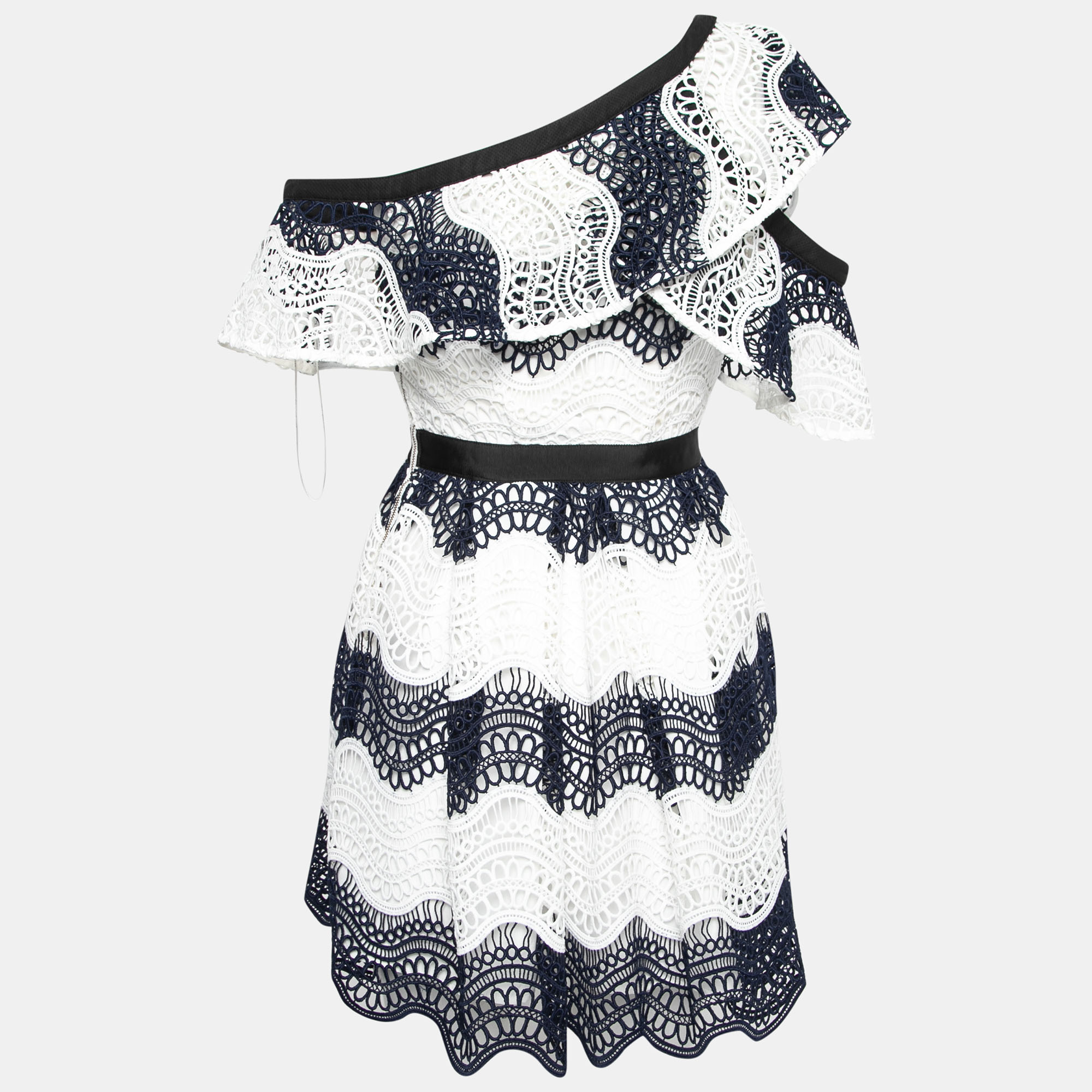 

Self-Portrait White & Blue Lace Asymmetrical Mini Dress