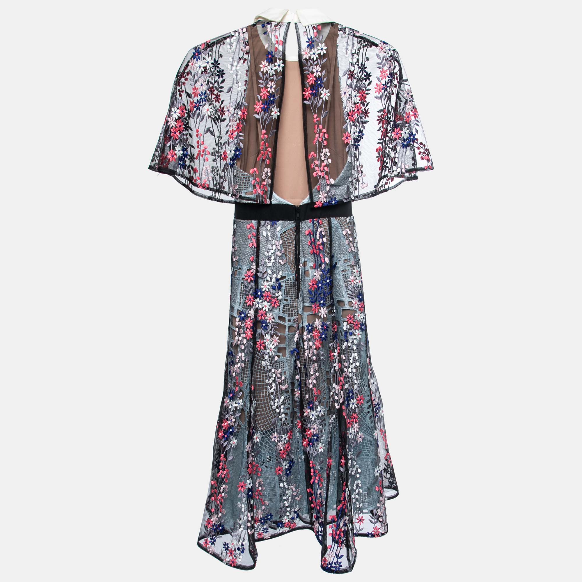 

Self-Portrait Multicolor Embroidered Lace Collared Midi Dress