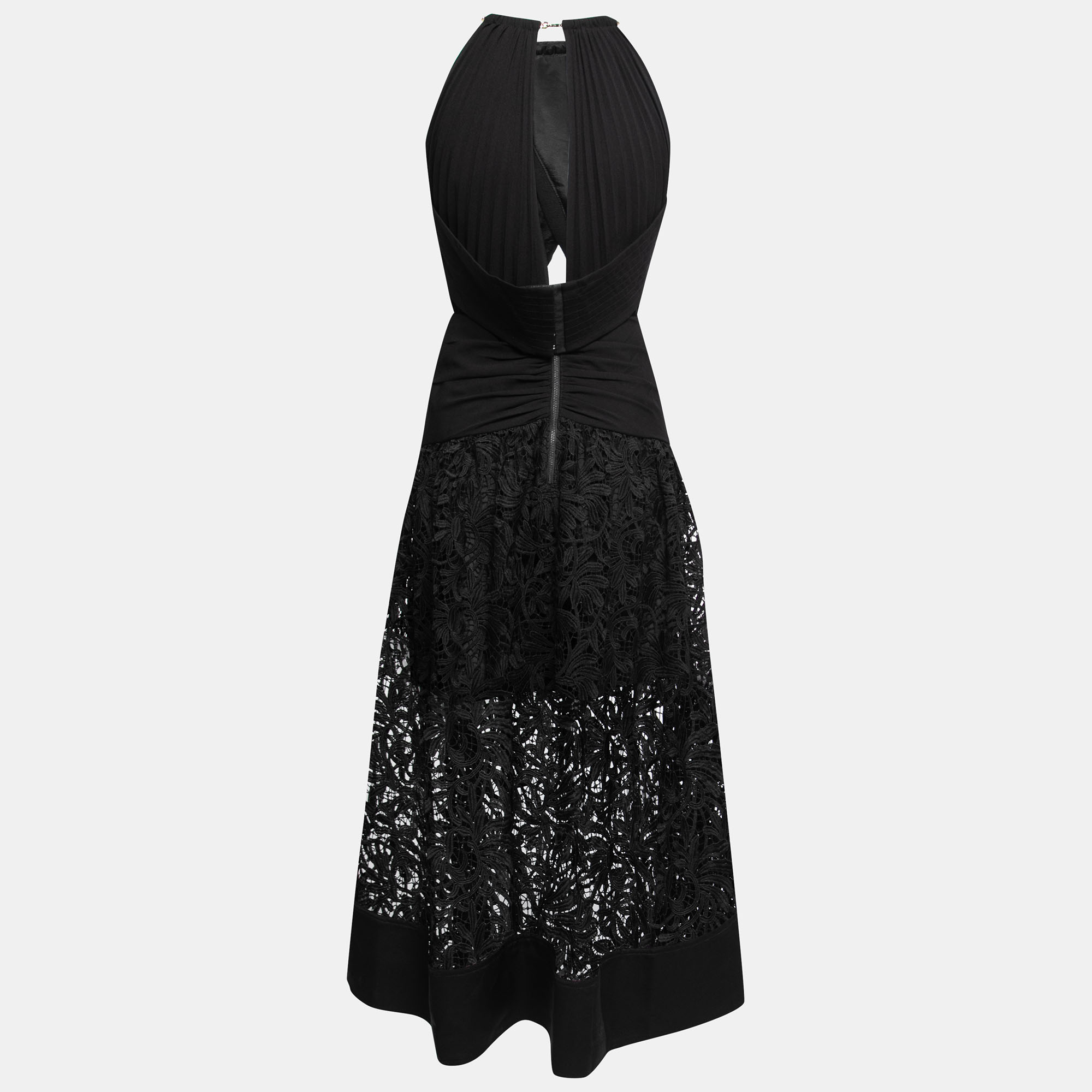 

Self-Portrait Black Guipure Lace & Crepe Cut-Out Detail Midi Dress