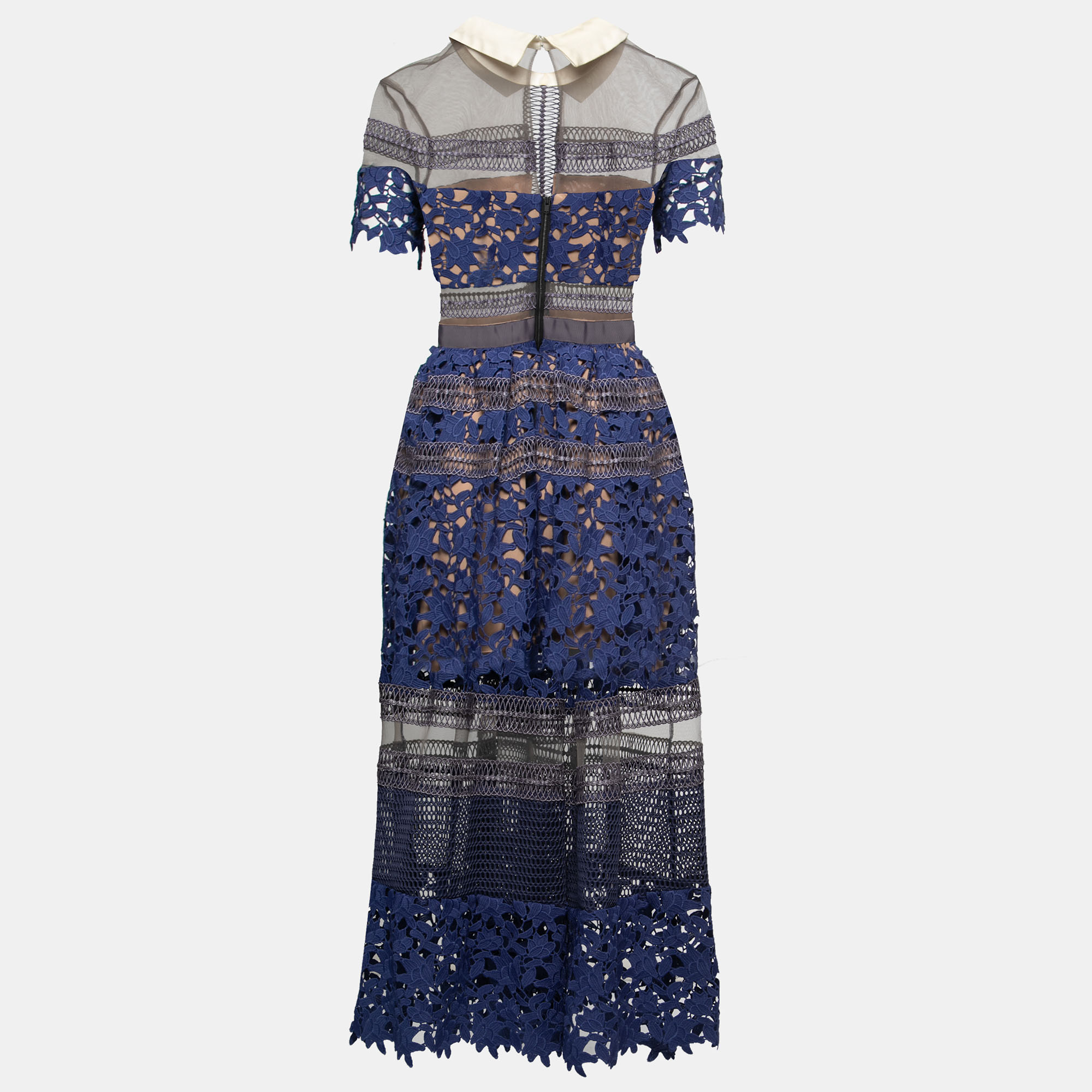 

Self-Portrait Navy Blue Lace Paneled Liliana Dress