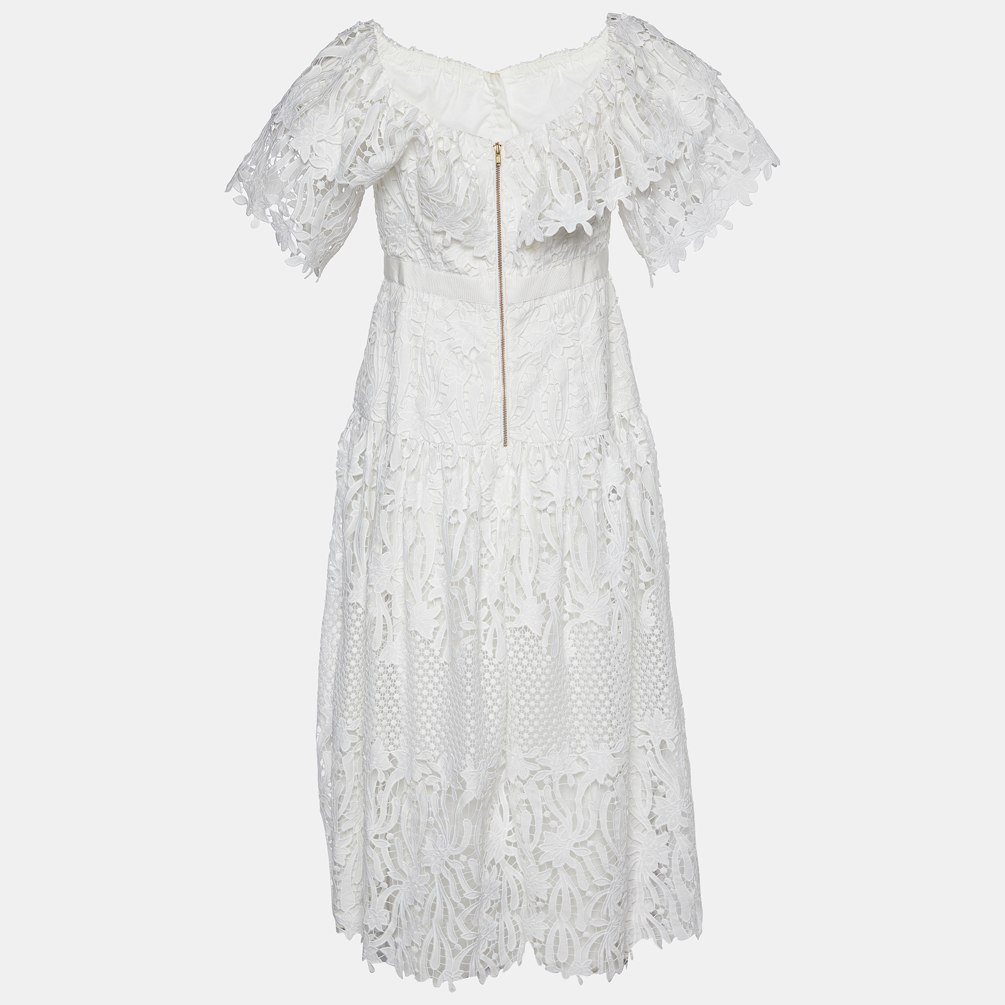 

Self-Portrait White Guipure Lace Lily Midi Dress
