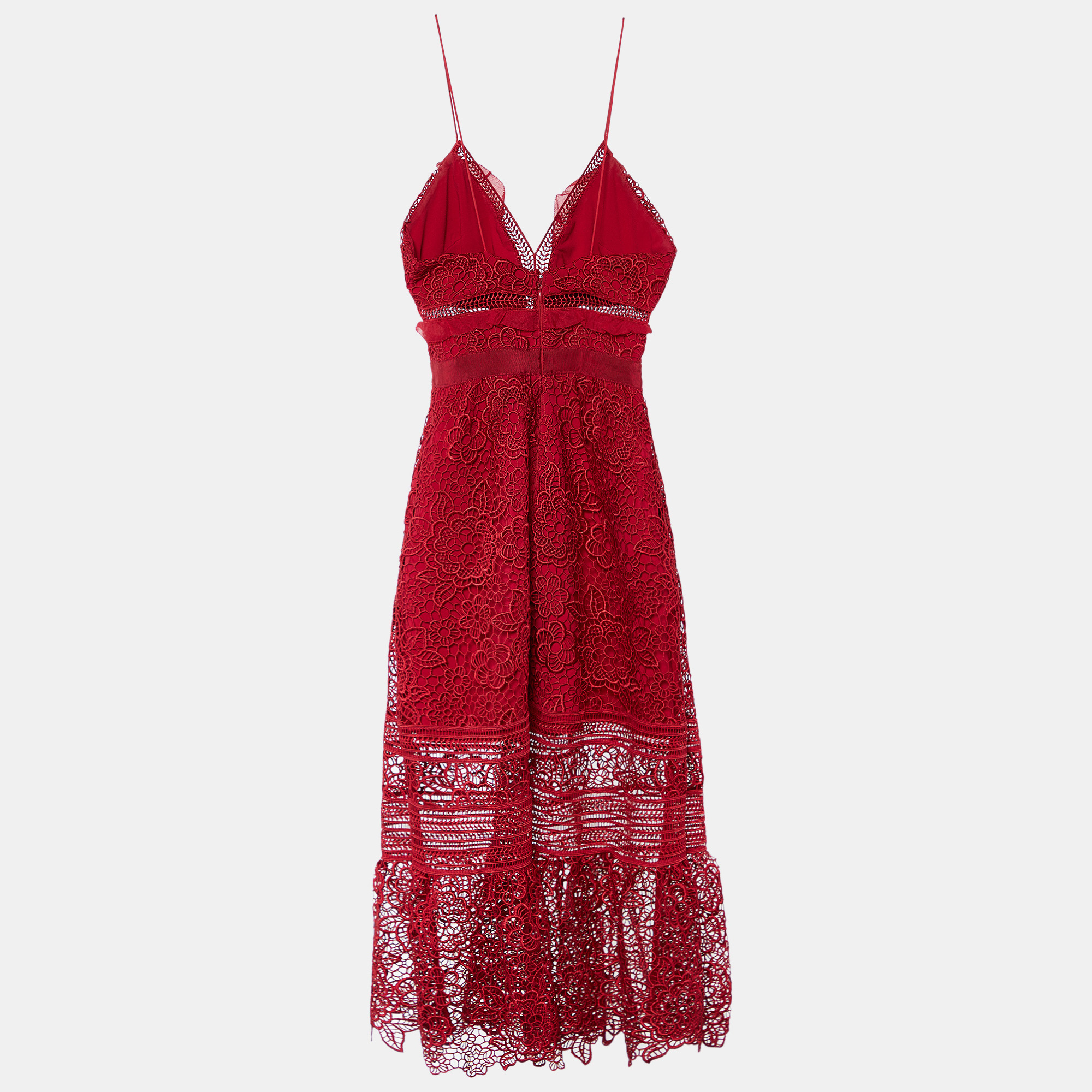 

Self-Portrait Red Floral Lace Sleeveless Midi Dress