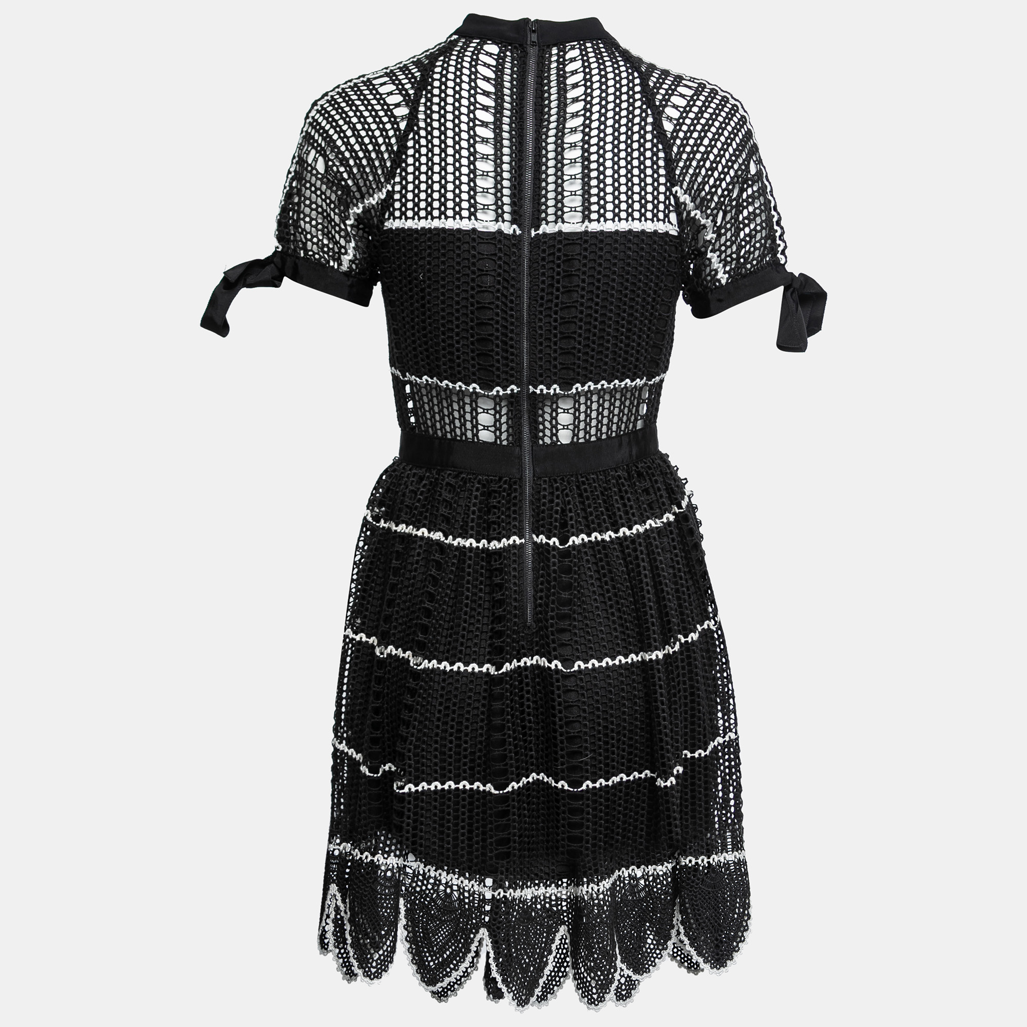

Self-Portrait Black Crochet Lace Scalloped Hem Mini Dress