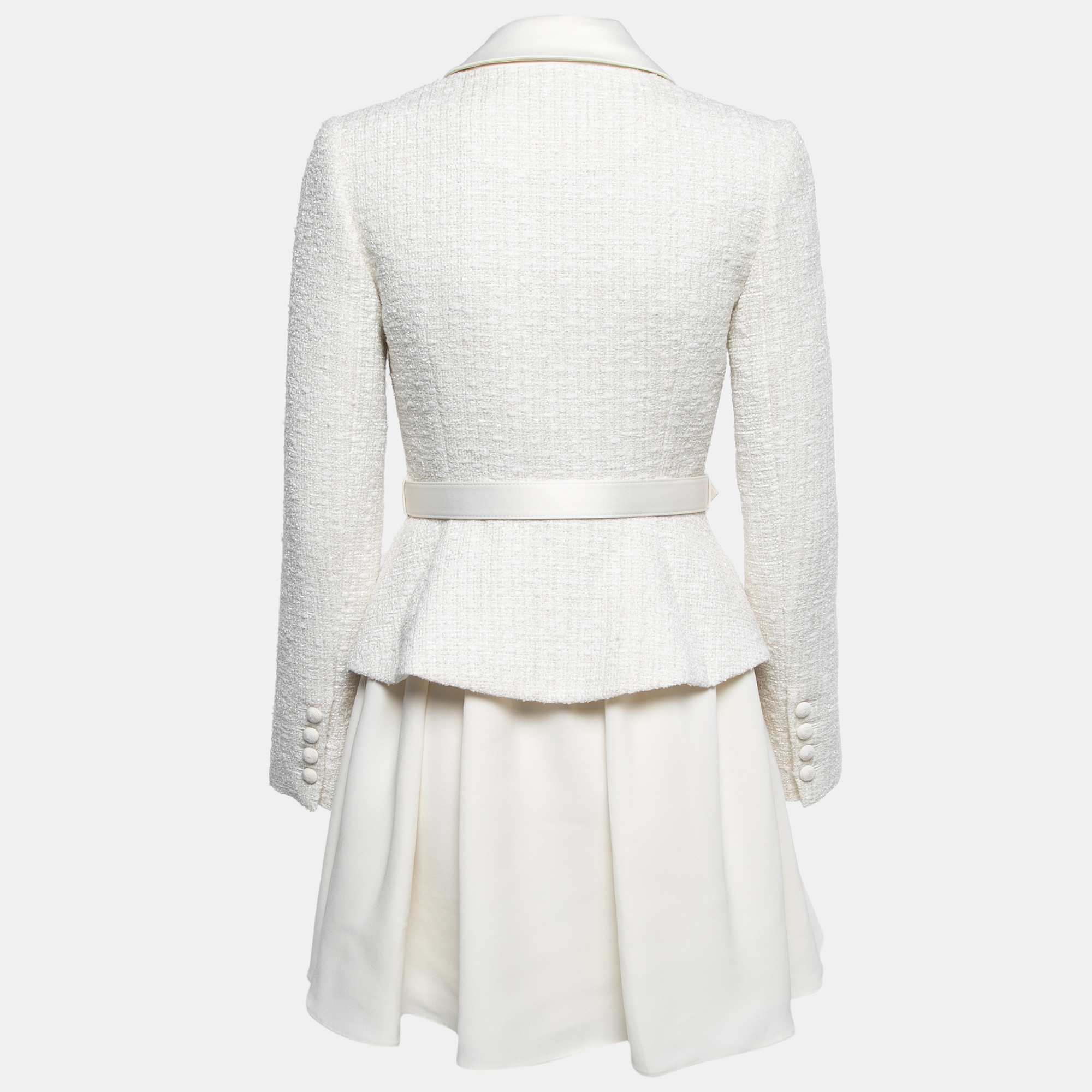 

Self-Portrait Cream Boucle Tweed & Crepe Blazer Dress