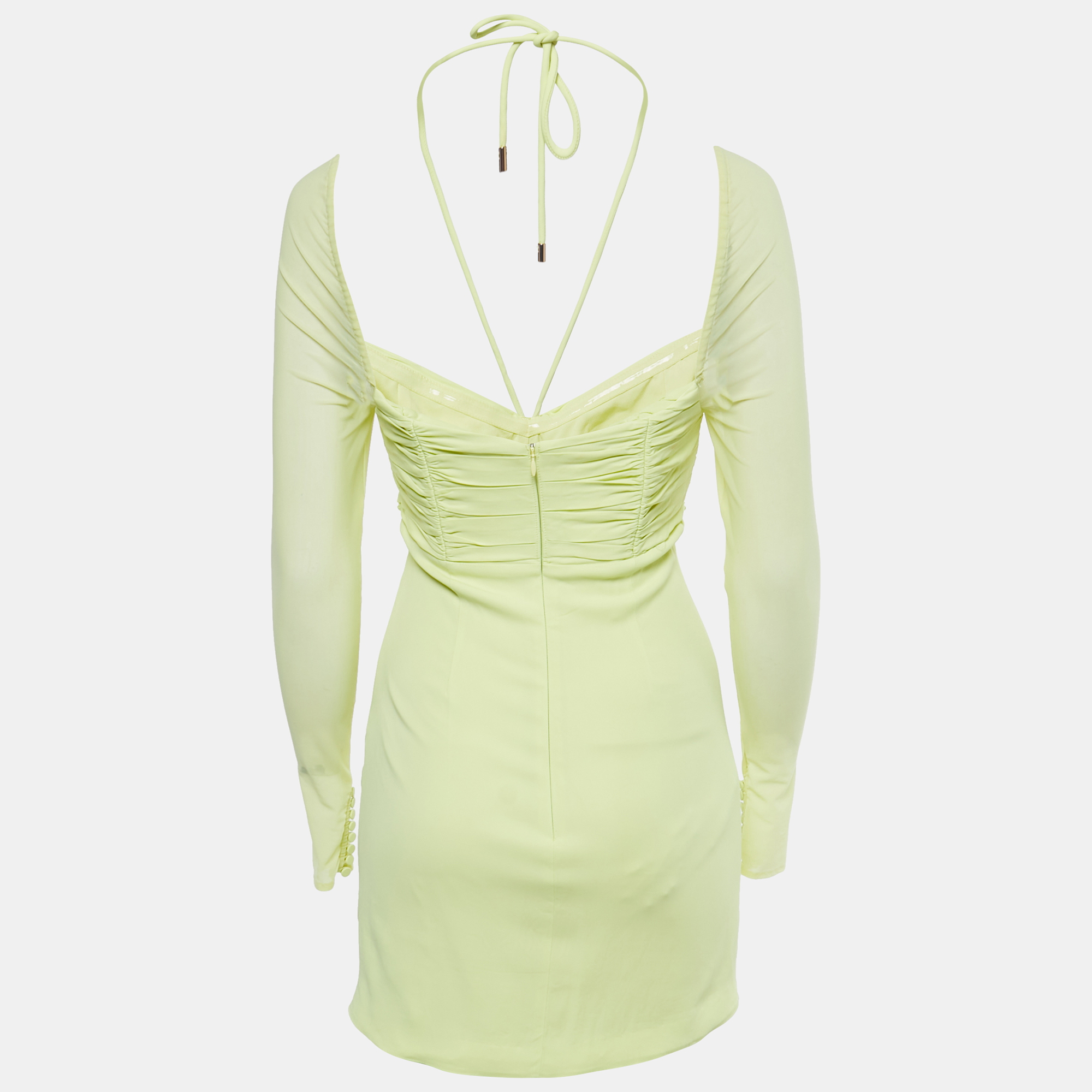

Self-Portrait Lime Yellow Stretch Jersey Cut-Out Ruched Mini Dress