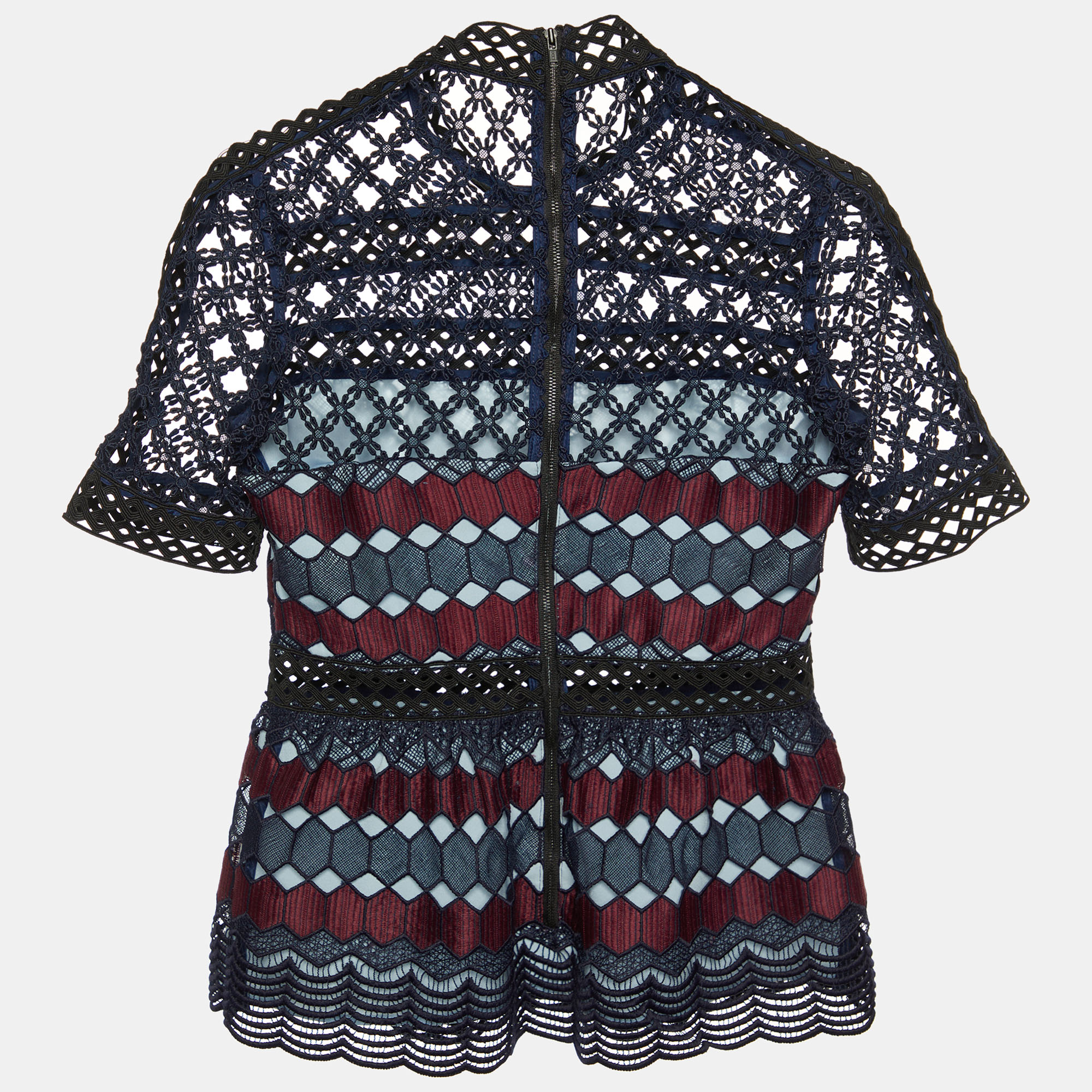 

Self-Portrait Navy Blue Hexagonal Guipure Lace Top