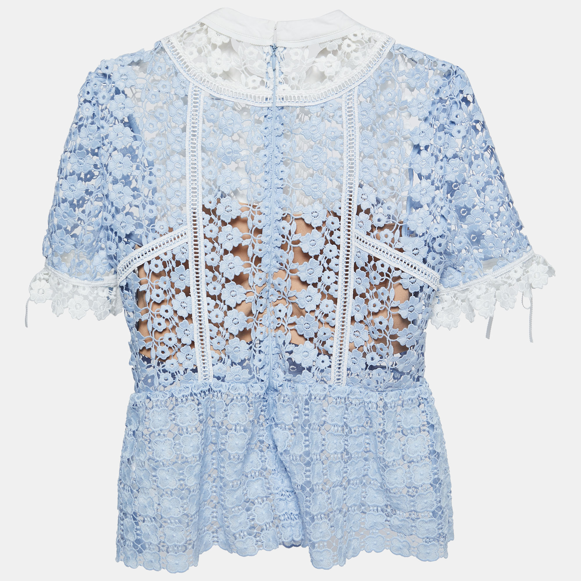 

Self-Portrait Light Blue Floral Guipure Peplum Top