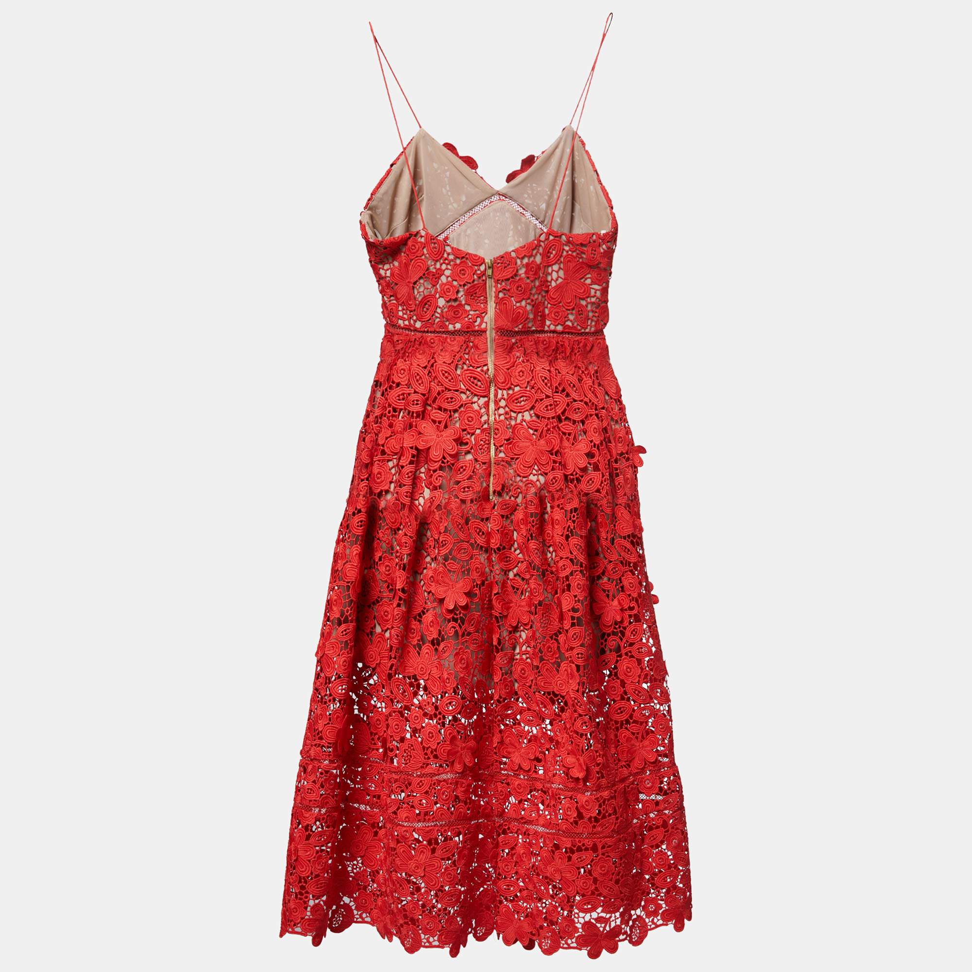 

Self-Portrait Red Floral Guipure Lace Midi Dress