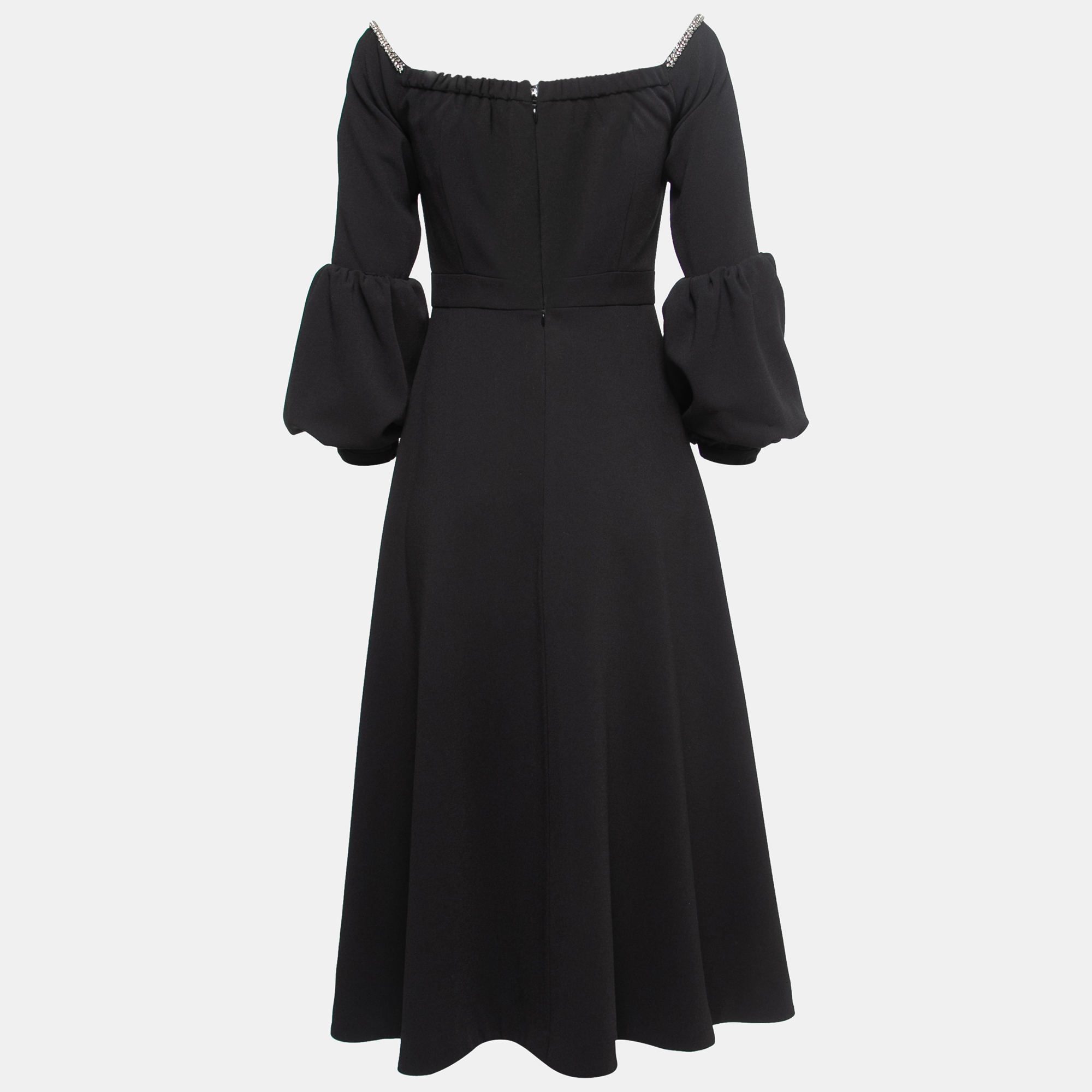 

Self-Portrait Black Crepe Embellished Puff-Sleeve Maxi Dress