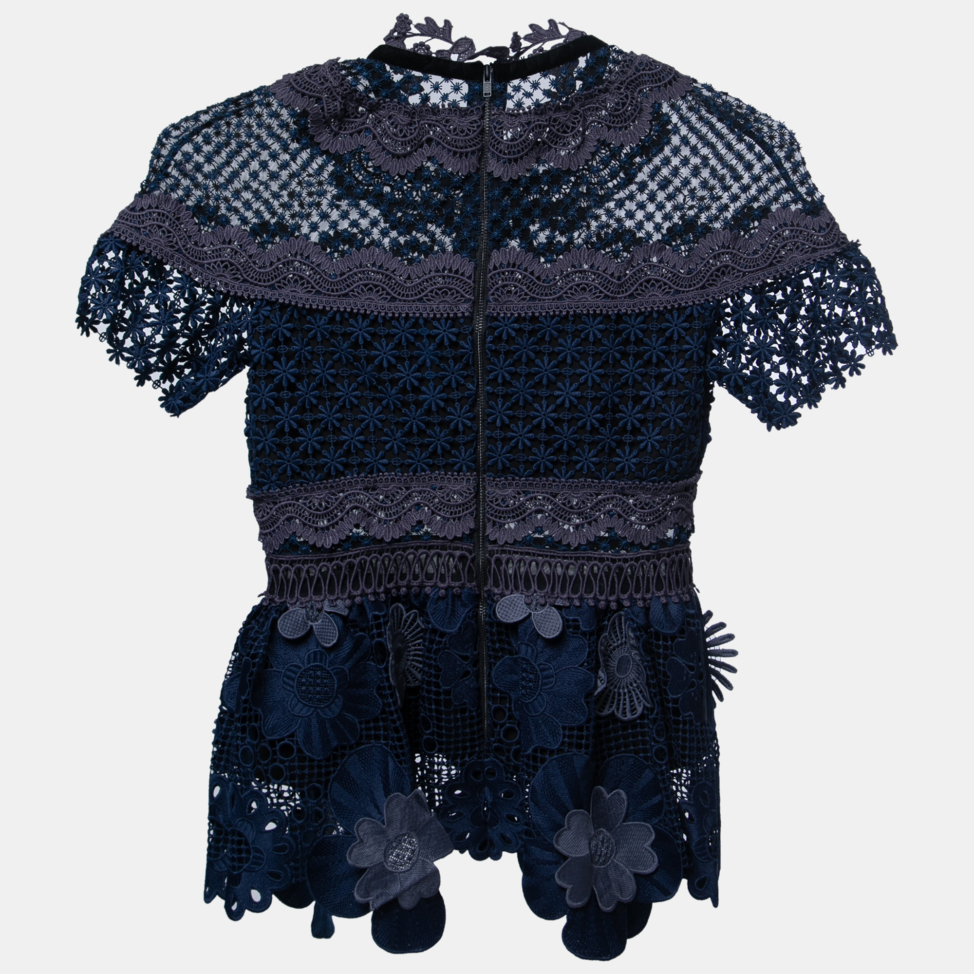 

Self-Portrait Blue Floral Guipure Lace Peplum Top