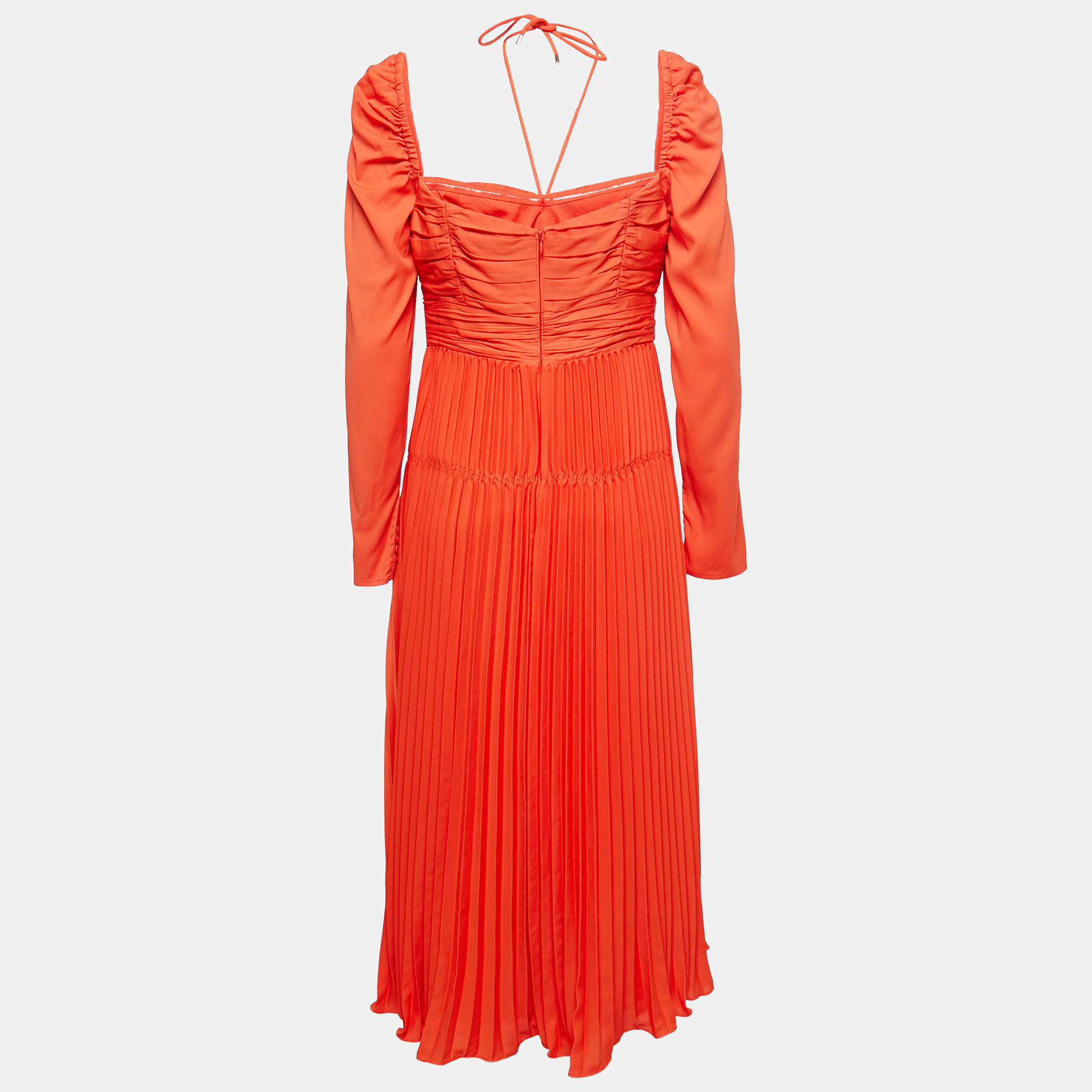 

Self-Portrait Orange Chiffon Plisse Cold Shoulder Dress