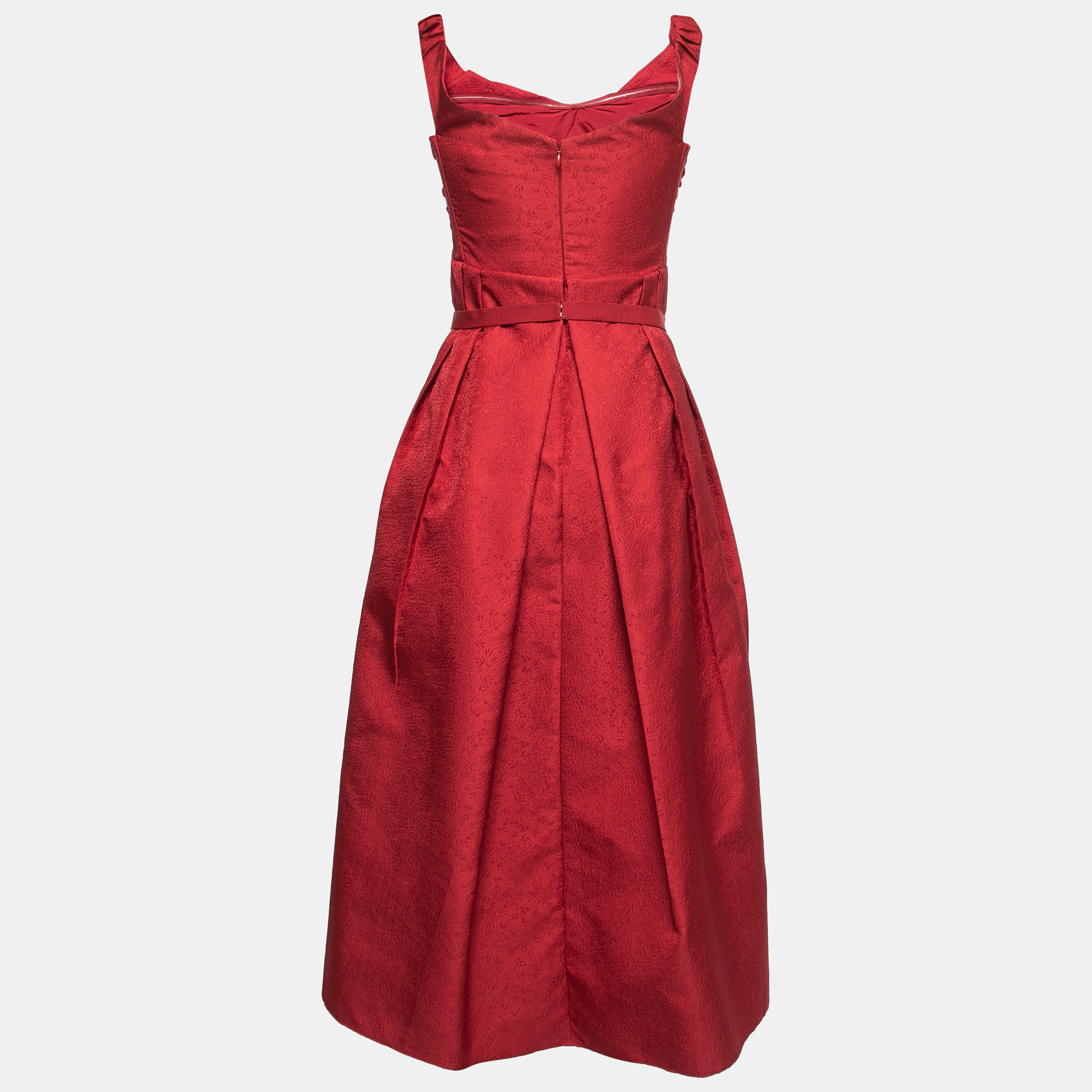 

Self-Portrait Red Textured Crepe Belted Off Shoulder Midi Dress
