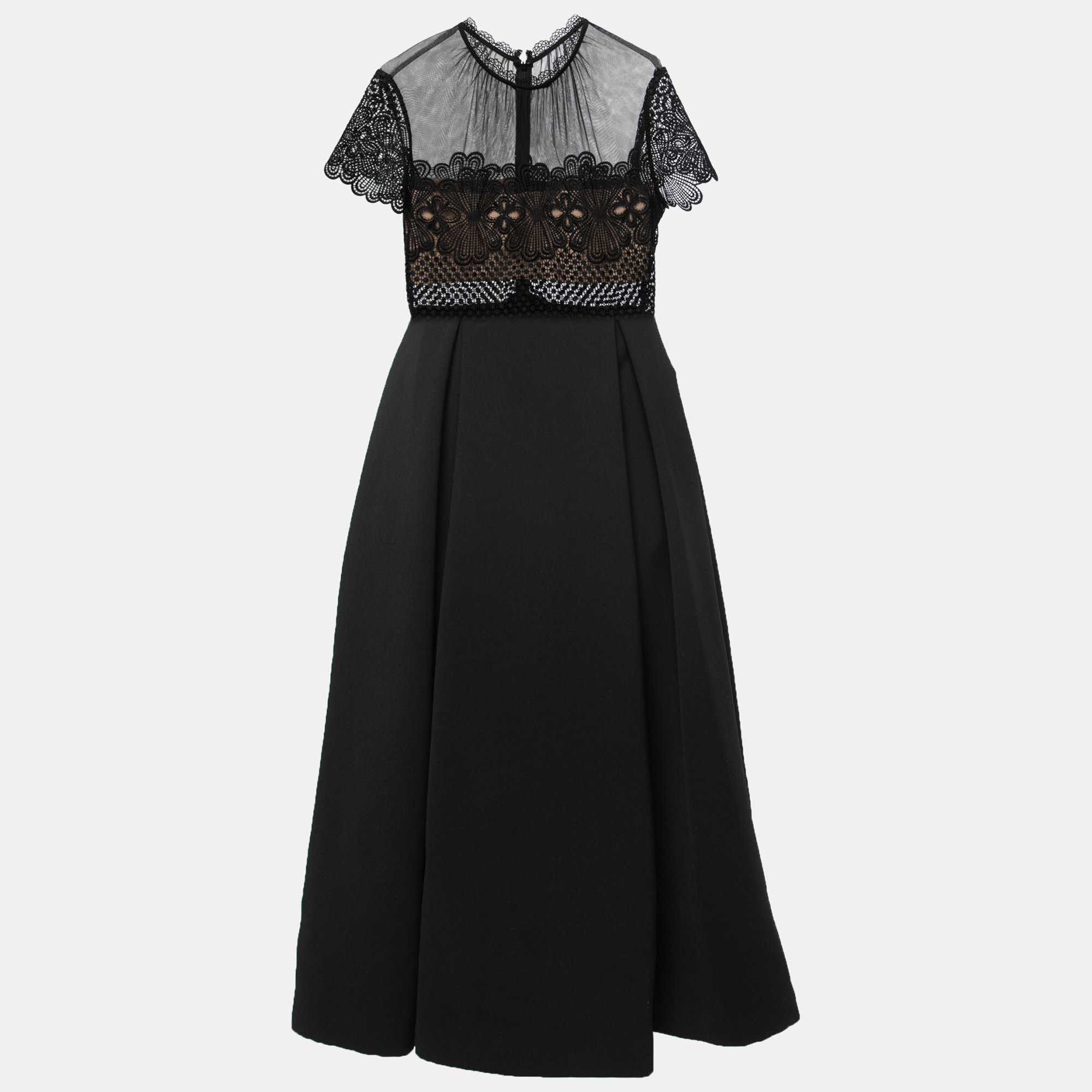 Self-Portrait Black Embroidered Lace and Cady Felicia Midi Dress L