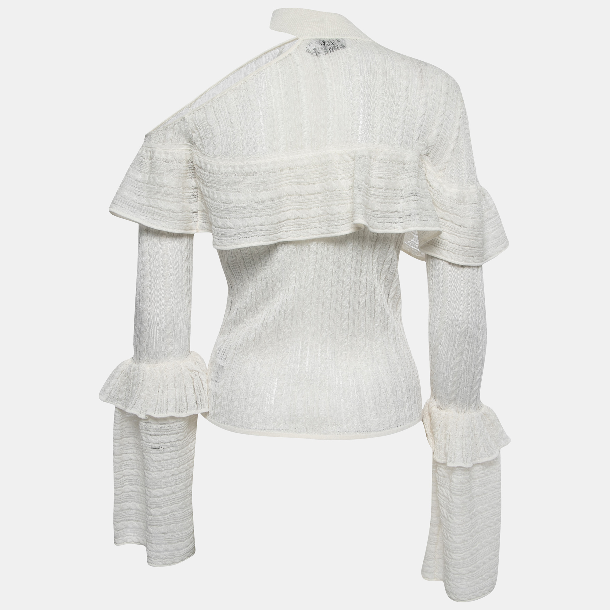 

Self-Portrait White Open Knit Ruffled Cutout Detail Pullover