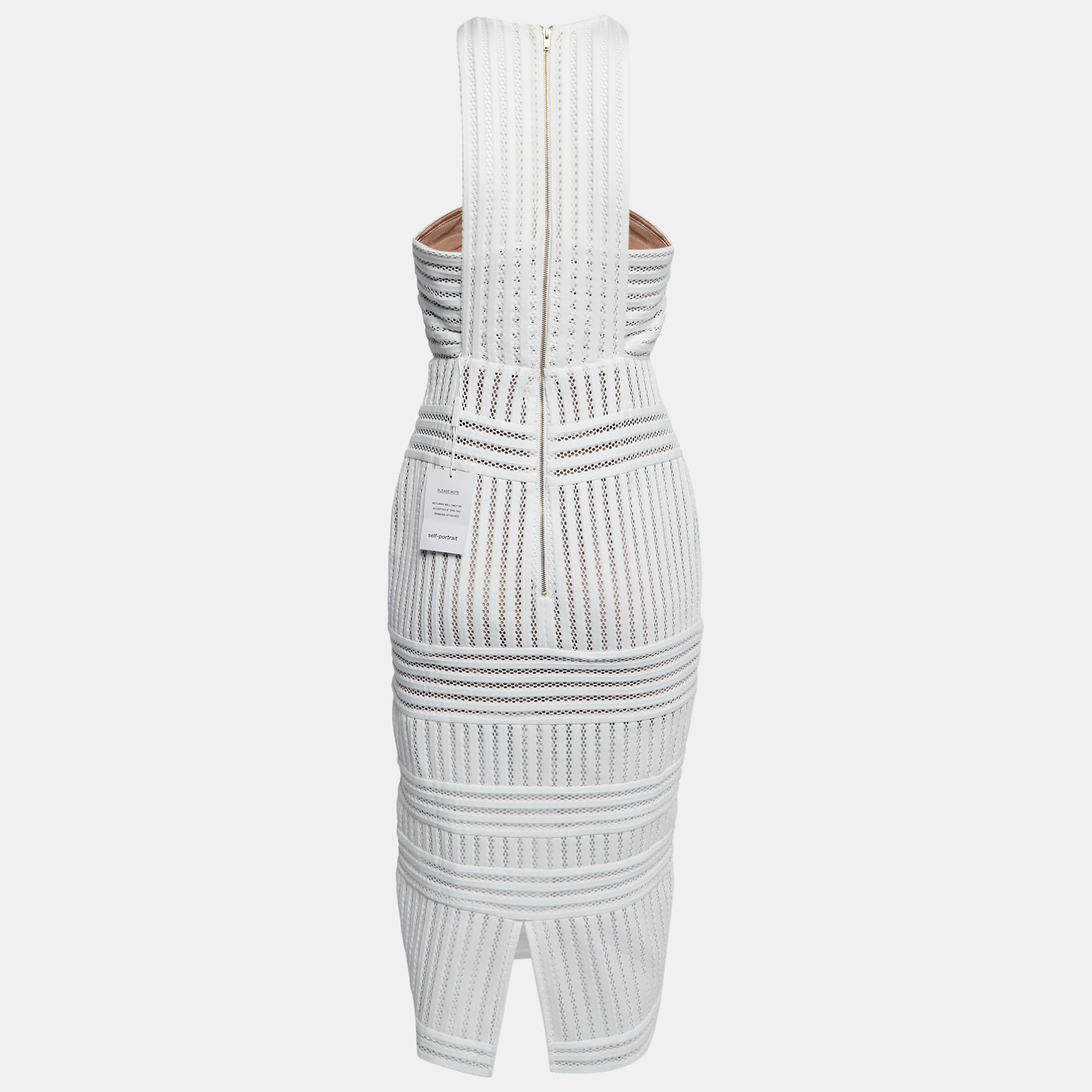 

Self-Portrait White Striped Mesh Column Midi Dress