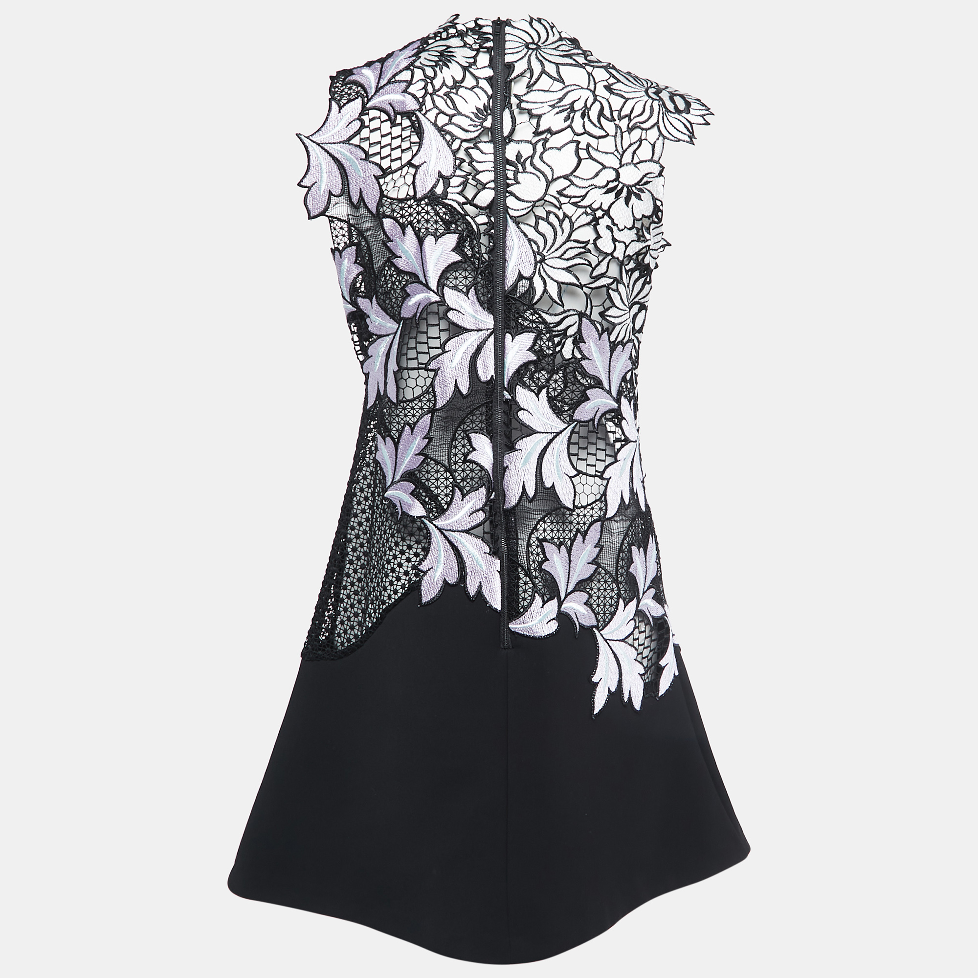 

Self-Portrait Black Floral Guipure Lace & Crepe Sleeveless Dress