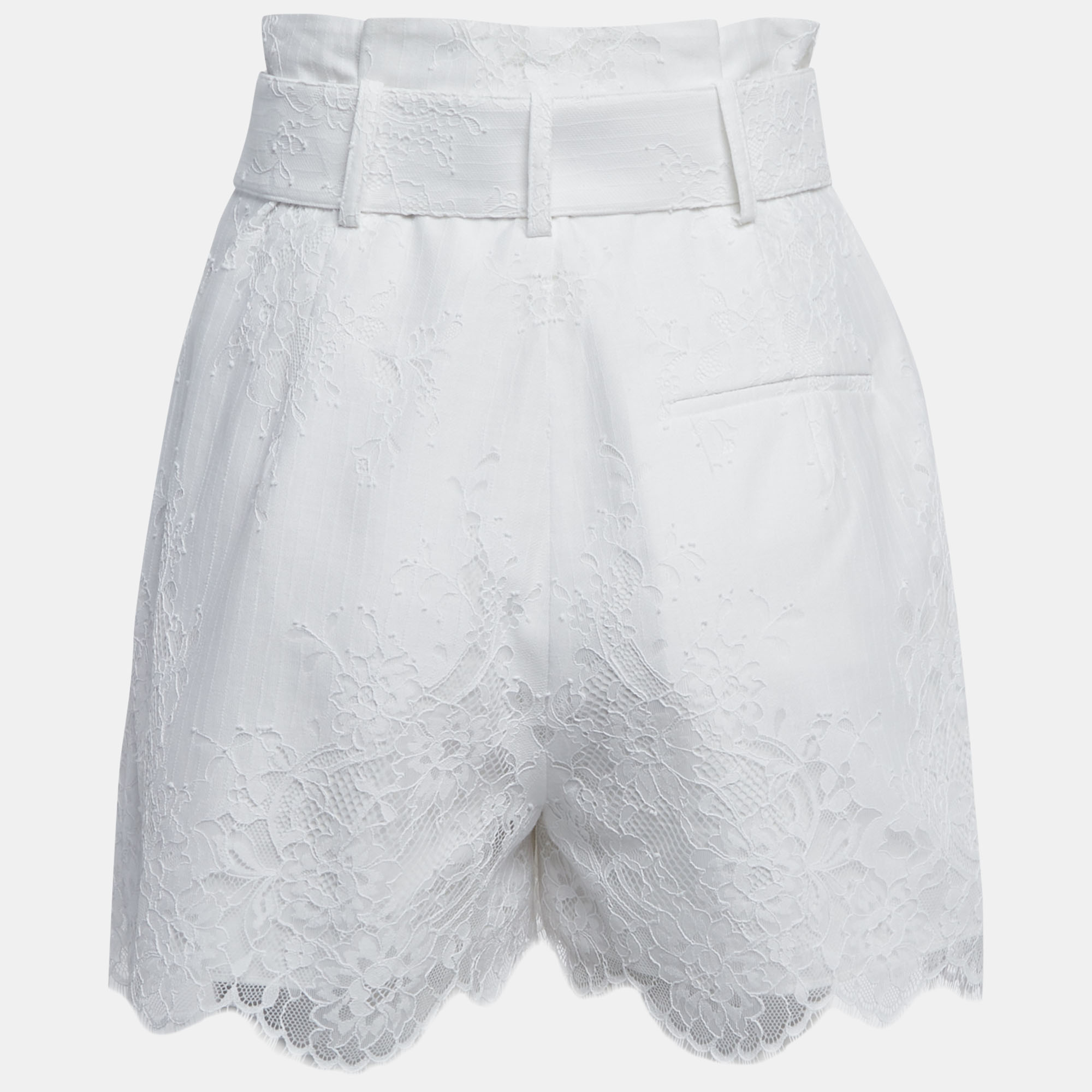 

Self-Portrait White Cotton Blend Lace Belted Paperbag Shorts