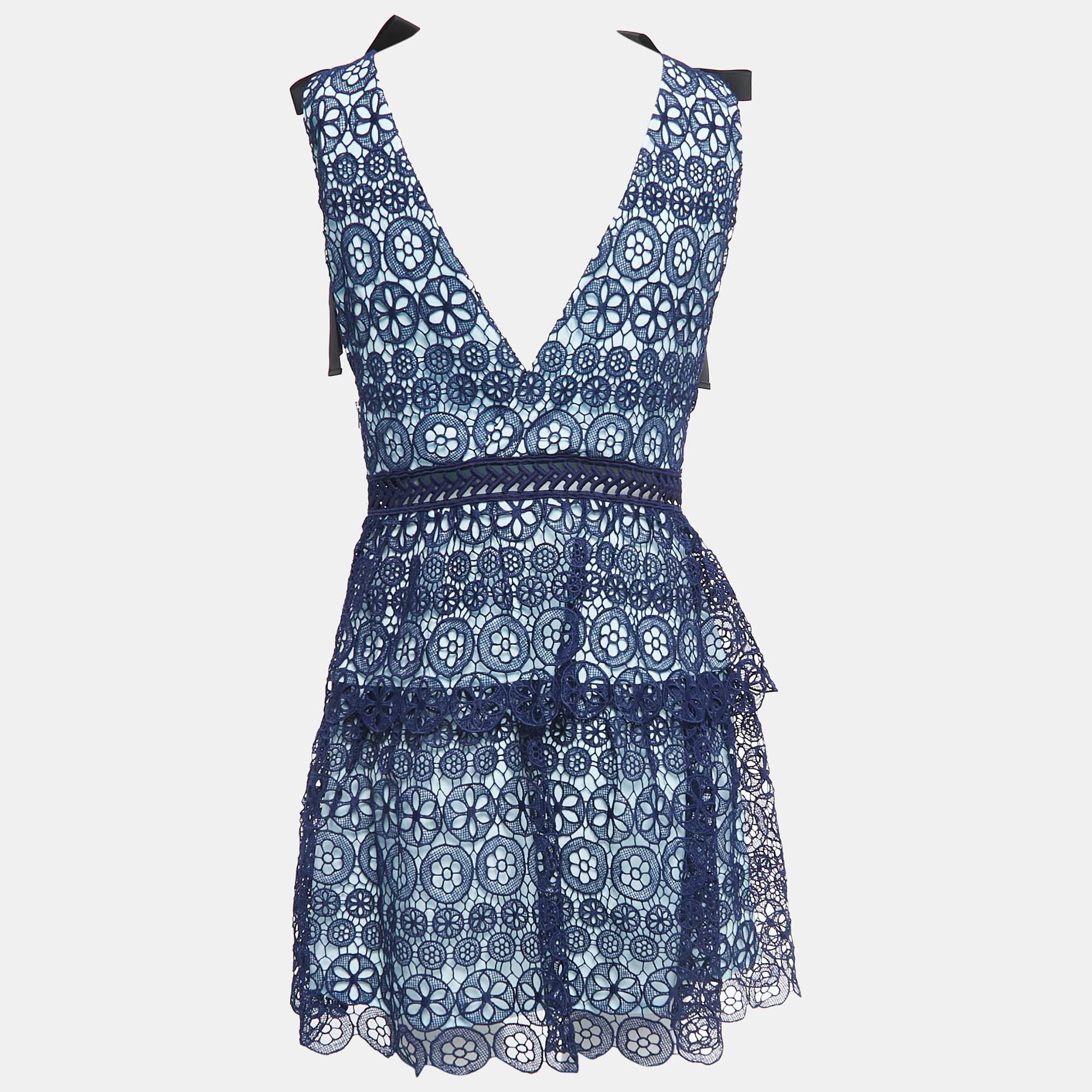 

Self-Portrait Blue Lace V-Neck Sleeveless Mini Dress