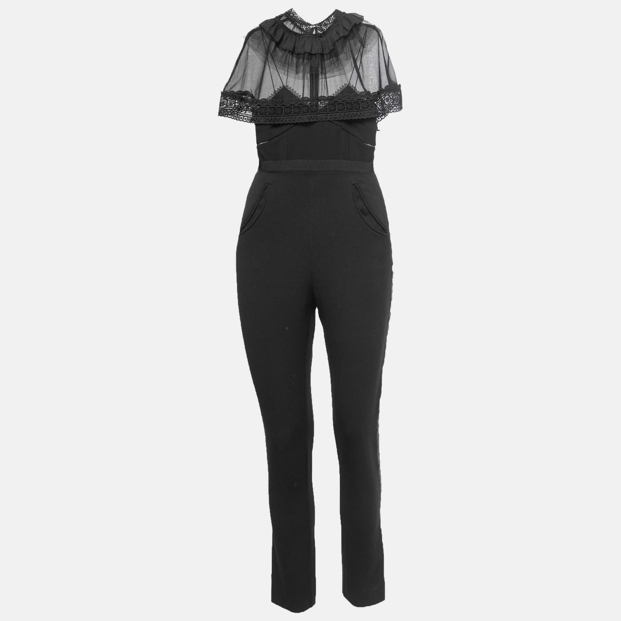 

Self-Portrait Black Knit & Lace Trim Jumpsuit