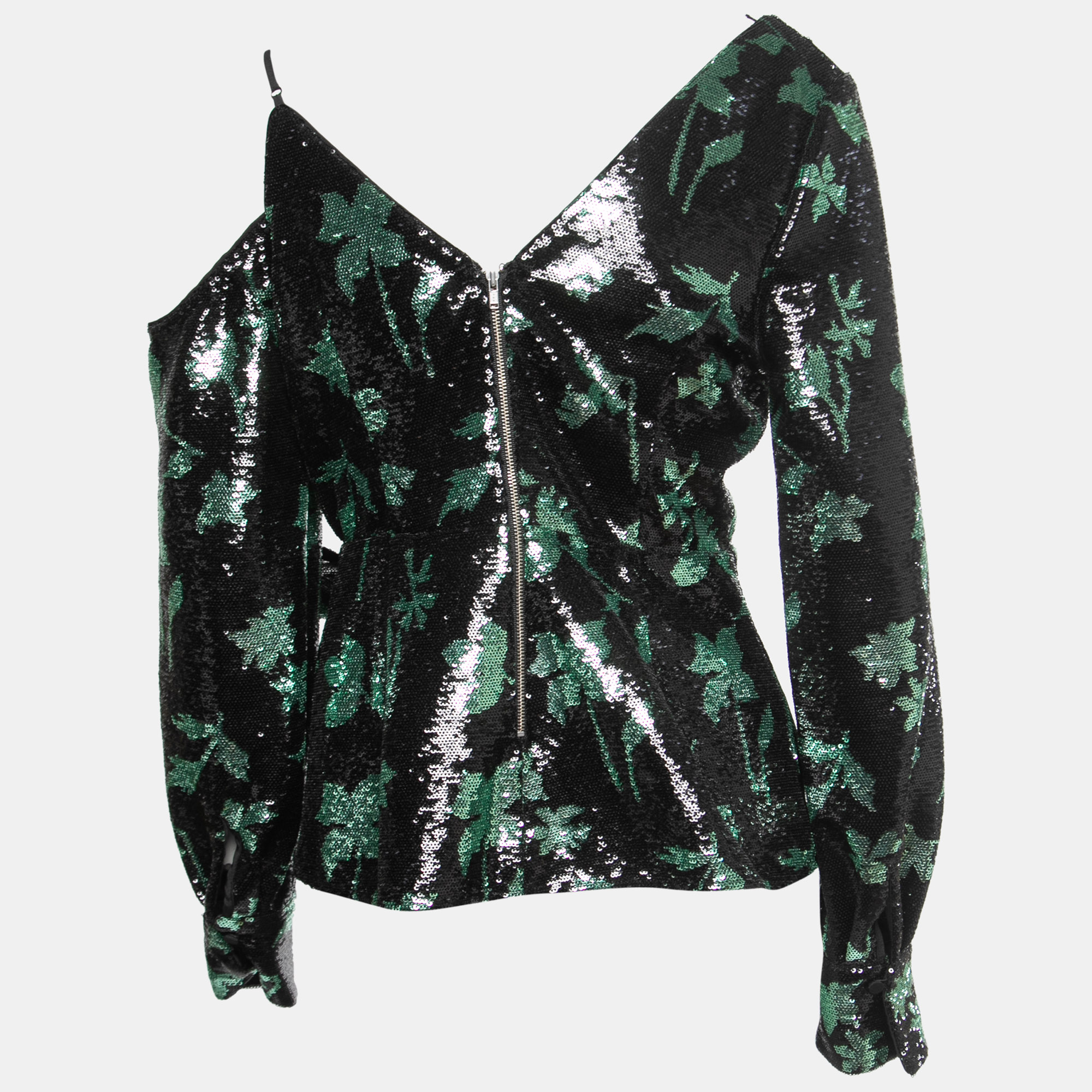 

Self-Portrait Black/Green Leaf Dequined Asymmetrical Top