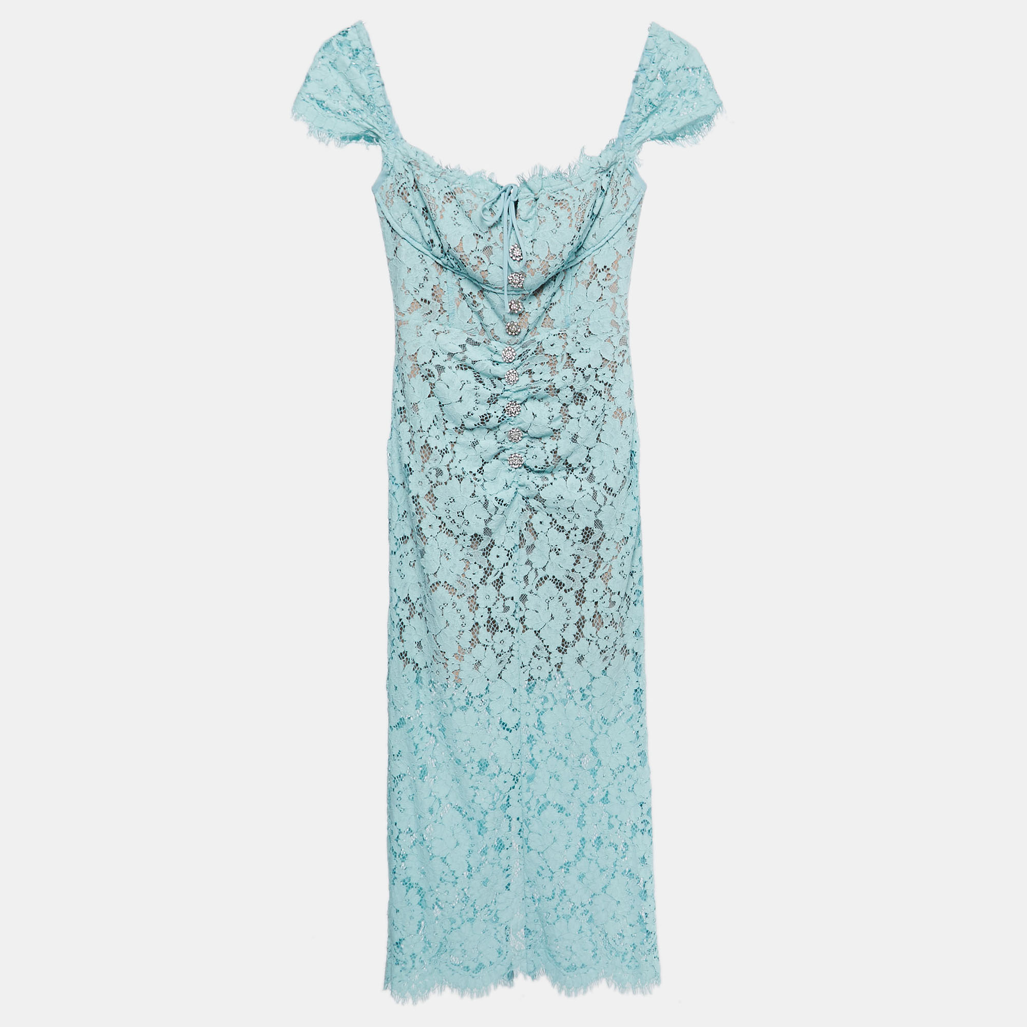 Pre-owned Self-portrait Blue Floral Lace Sleeveless Midi Dress S